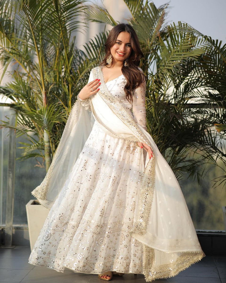 Captivating Work White Color Party Wear Gown – Vastra Shop