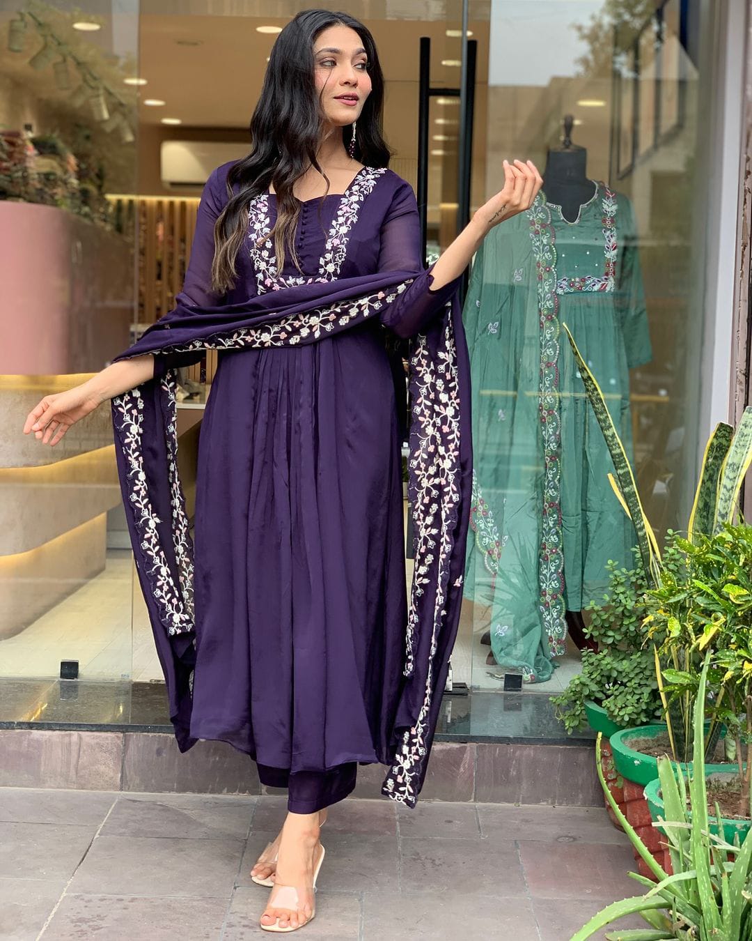 Elegant Purple Color Viscose Rayon With Embroidery Work Beautiful Kurta Set