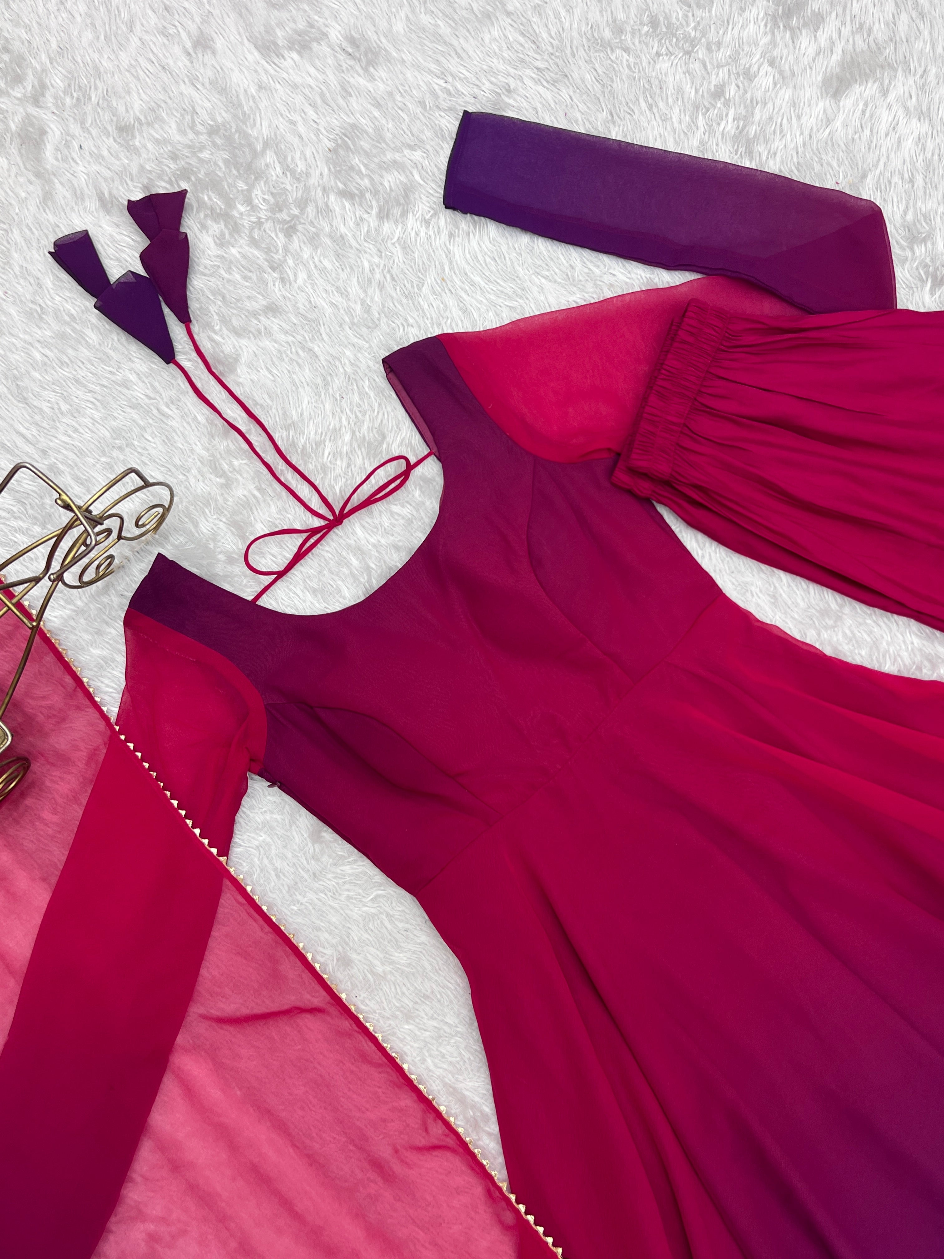 Party Wear Dark Pink Color Heavy Pure Soft Faux Georgette Designer Anarkali Gown