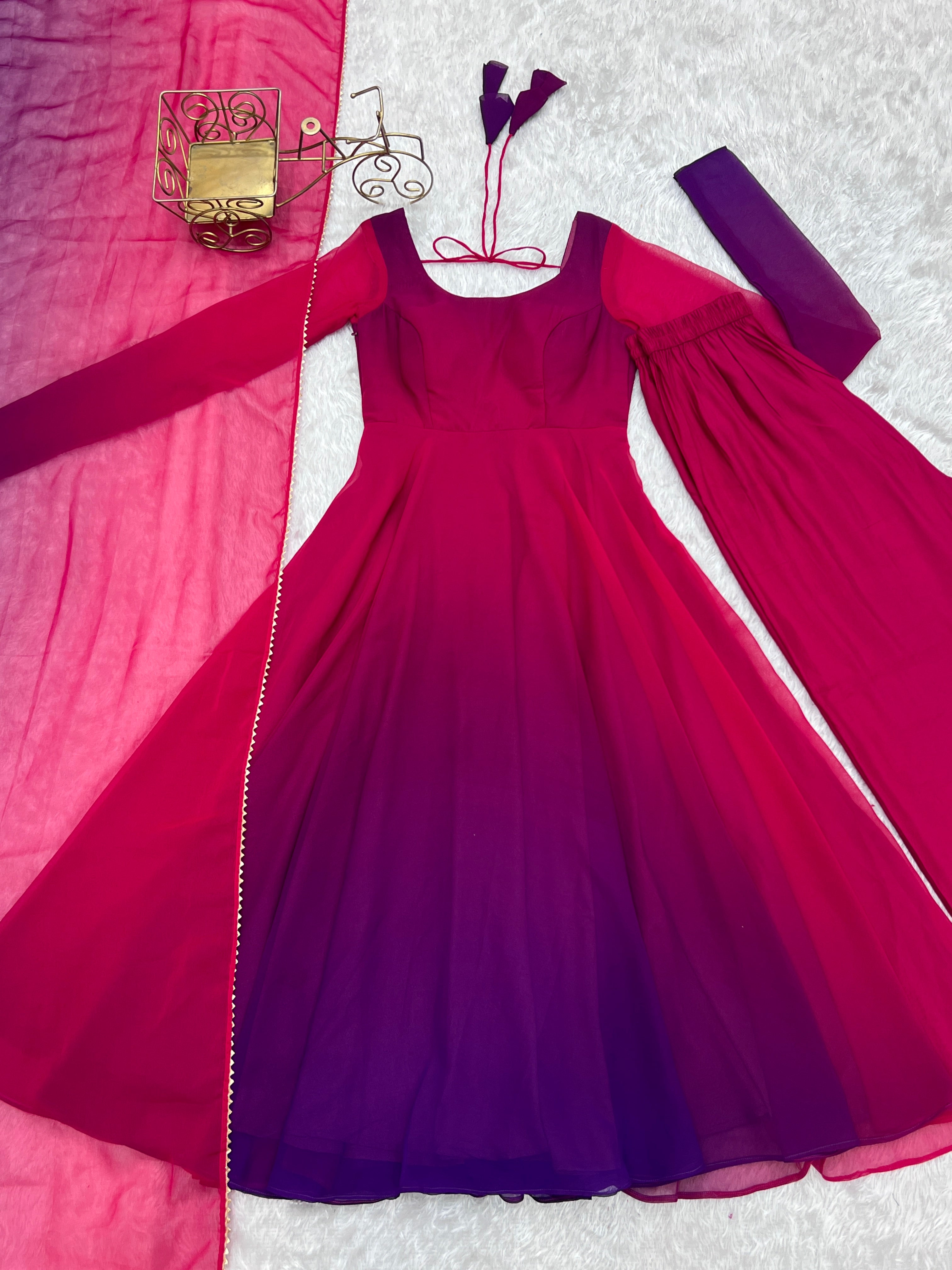Party Wear Dark Pink Color Heavy Pure Soft Faux Georgette Designer Anarkali Gown