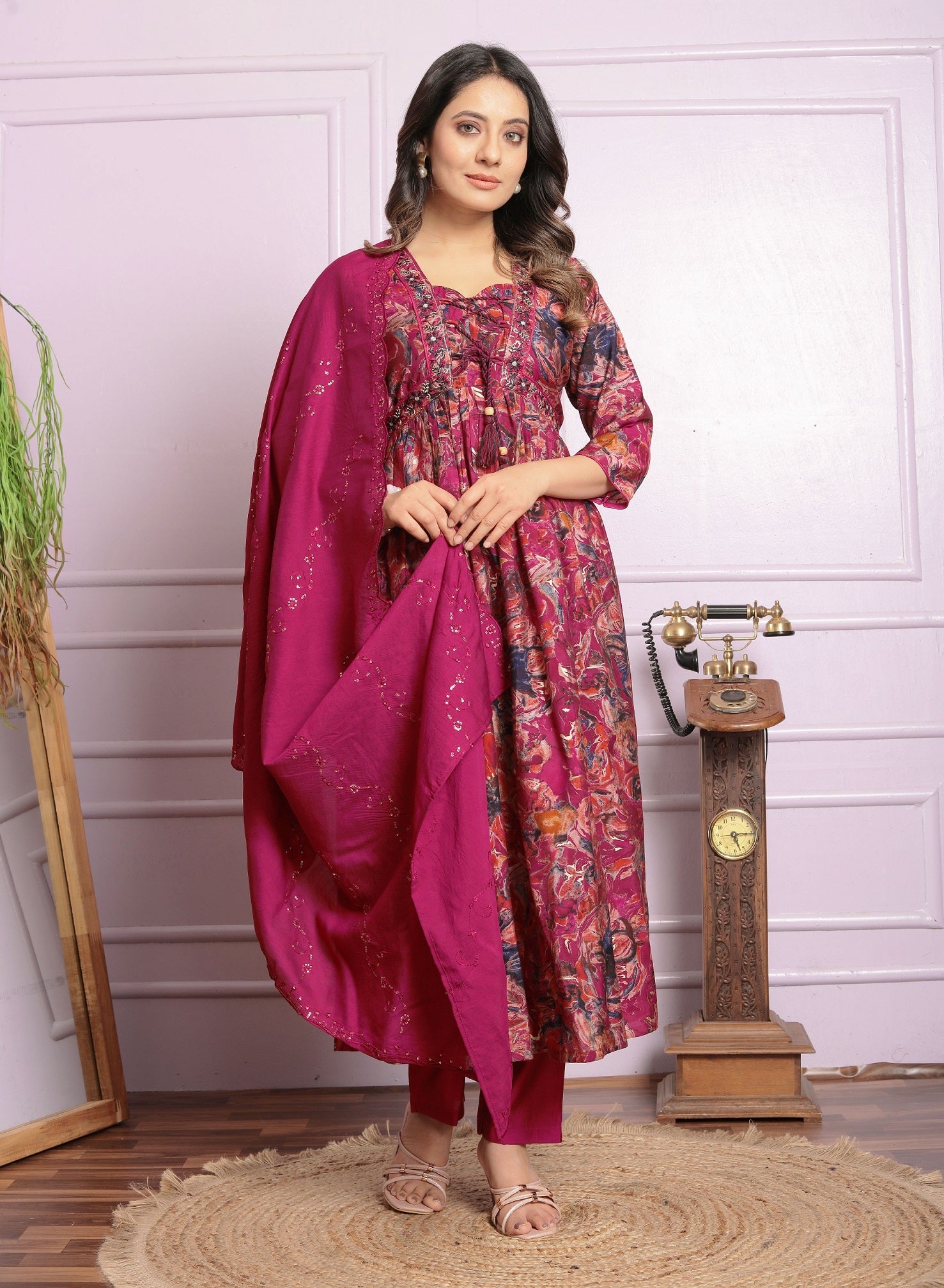 Stunning Dark Pink Color Round Kurti Pair