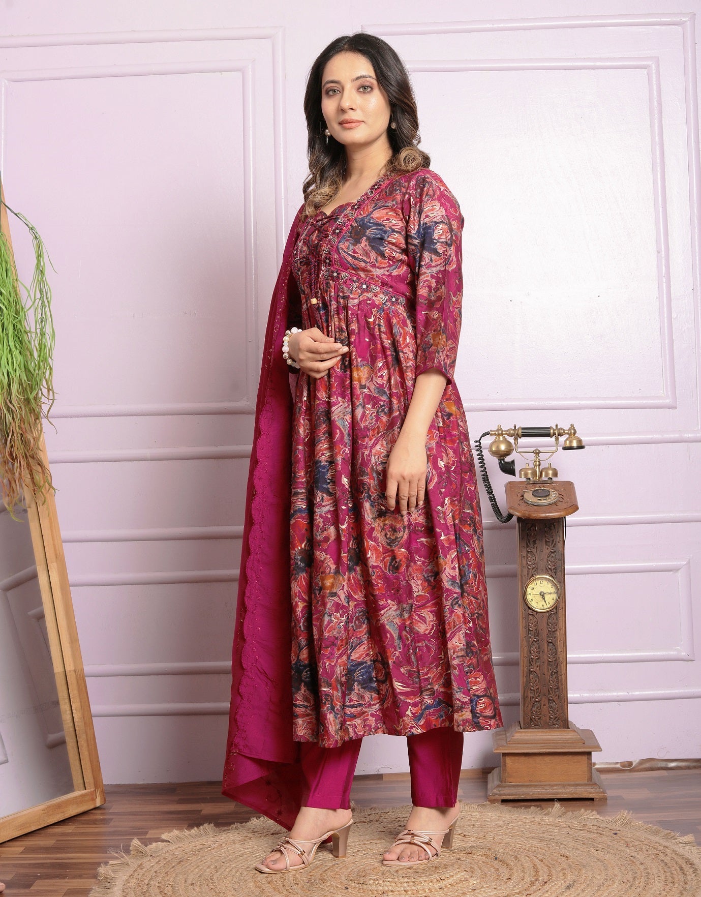 Stunning Dark Pink Color Round Kurti Pair