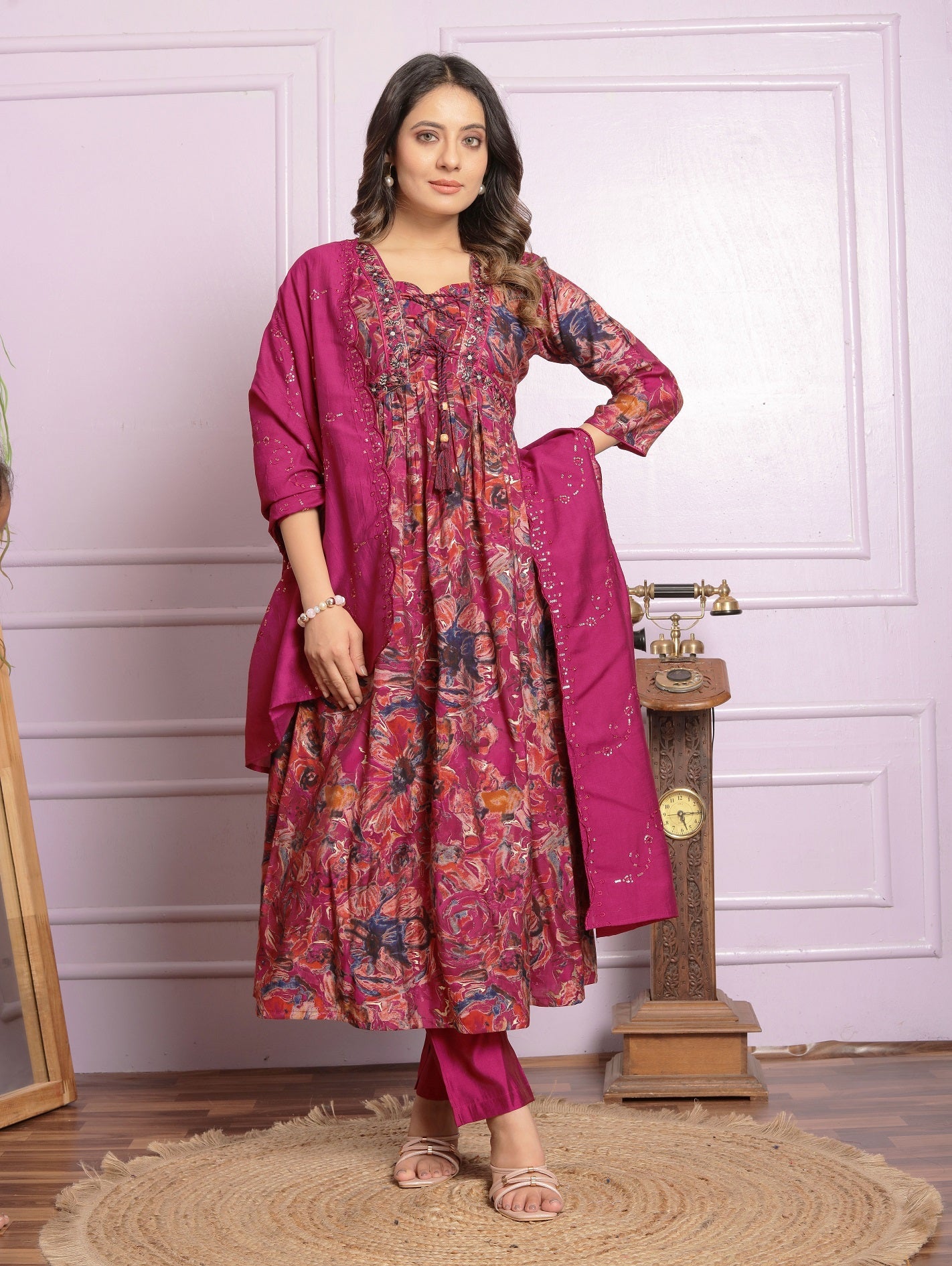 Stunning Dark Pink Color Round Kurti Pair