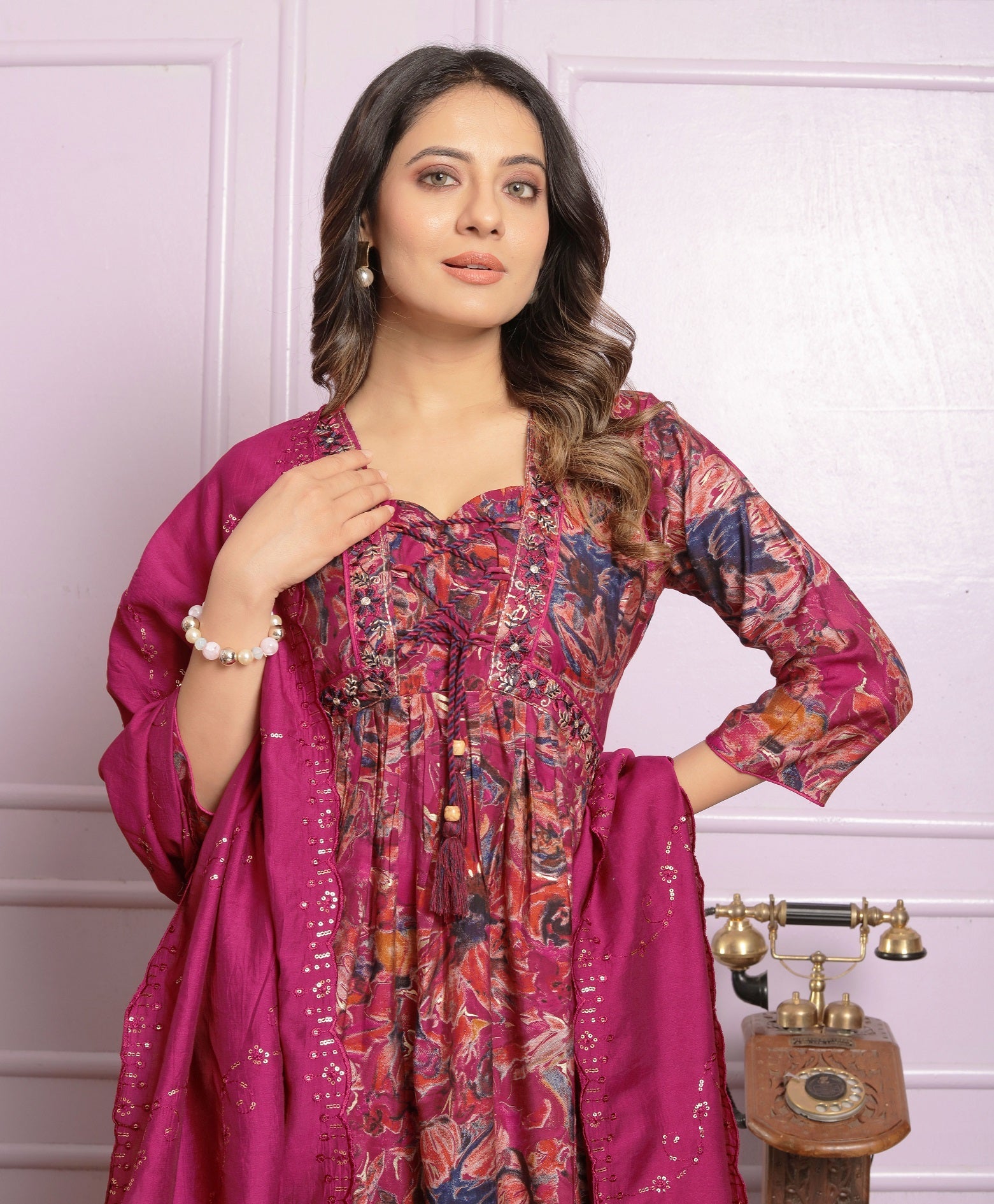 Stunning Dark Pink Color Round Kurti Pair