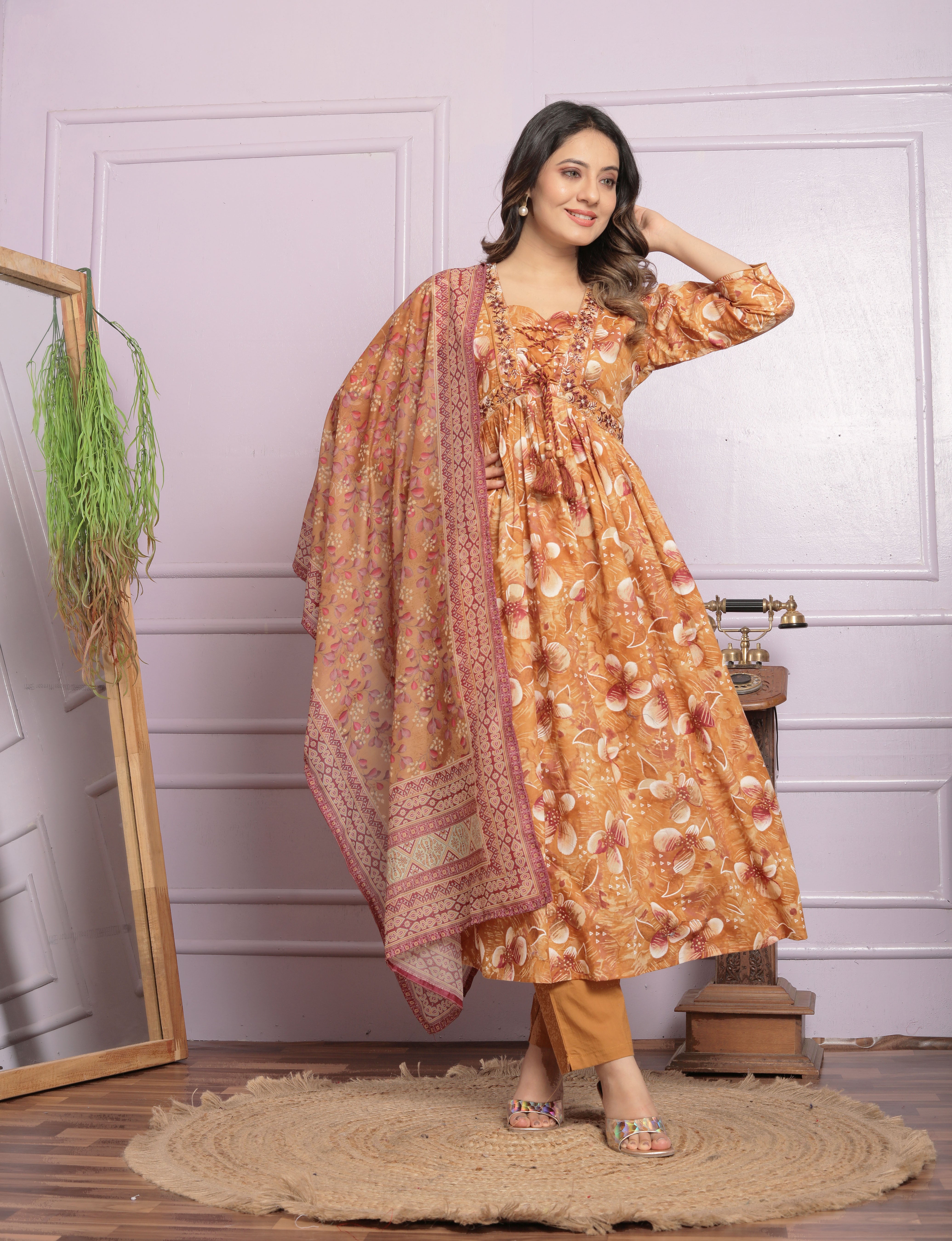 Delightful Mustard Color Round Kurti Set