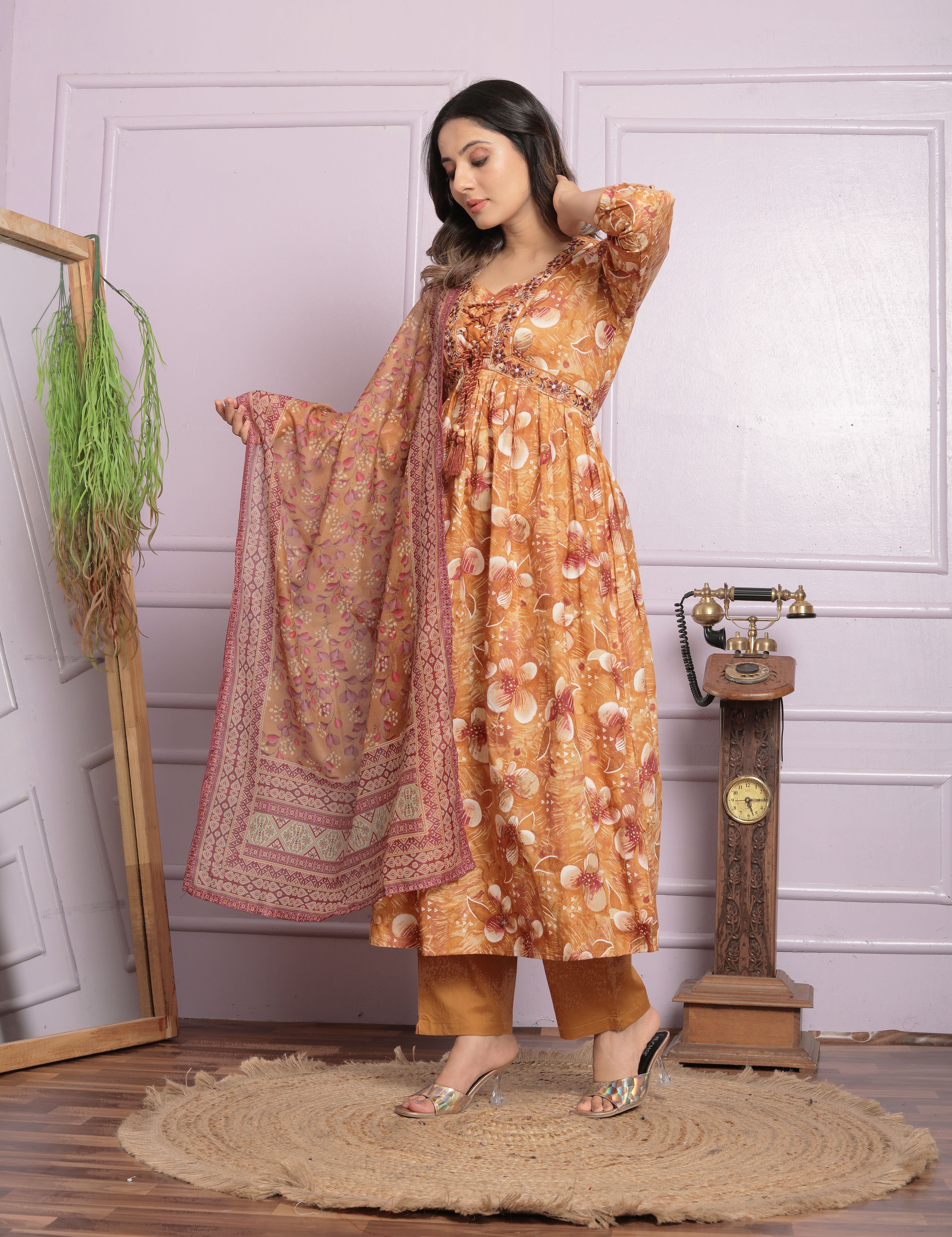 Delightful Mustard Color Round Kurti Set