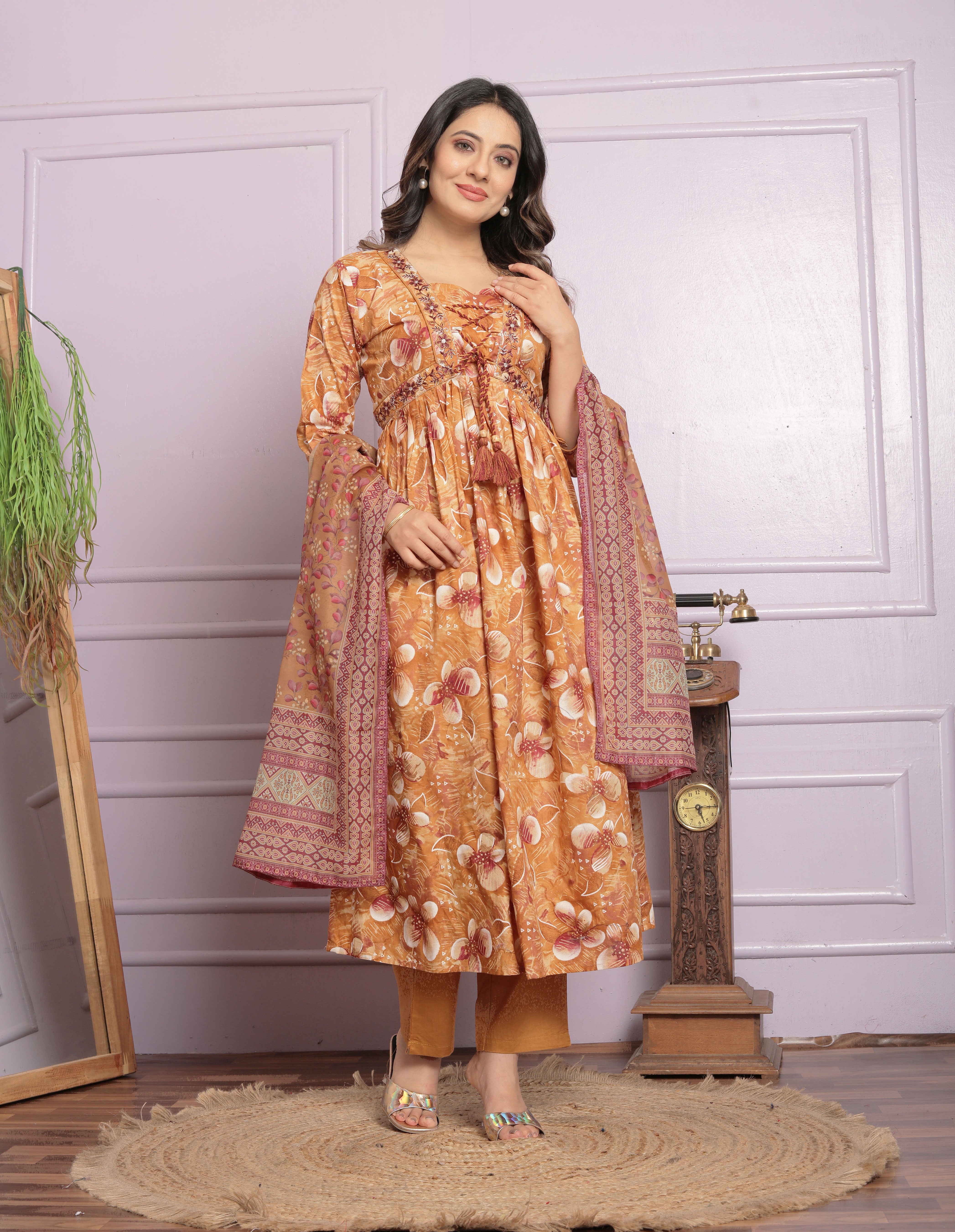 Delightful Mustard Color Round Kurti Set