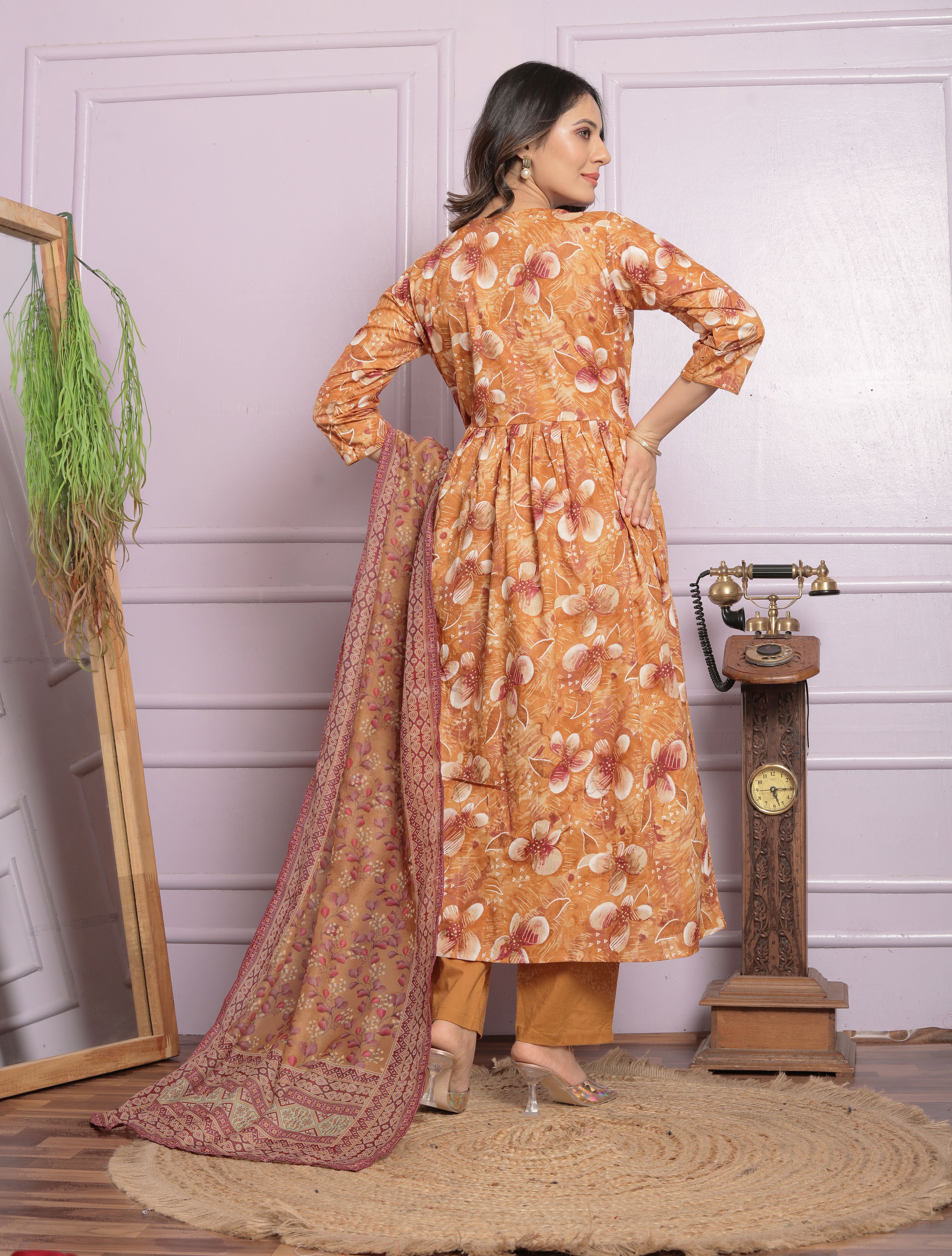 Delightful Mustard Color Round Kurti Set