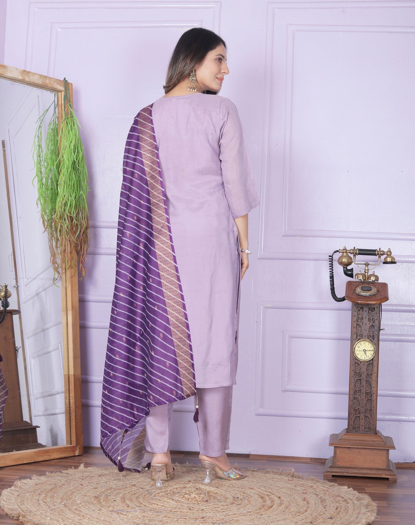 Luxury Lavender Salwar Suit With Leheriya Dupatta