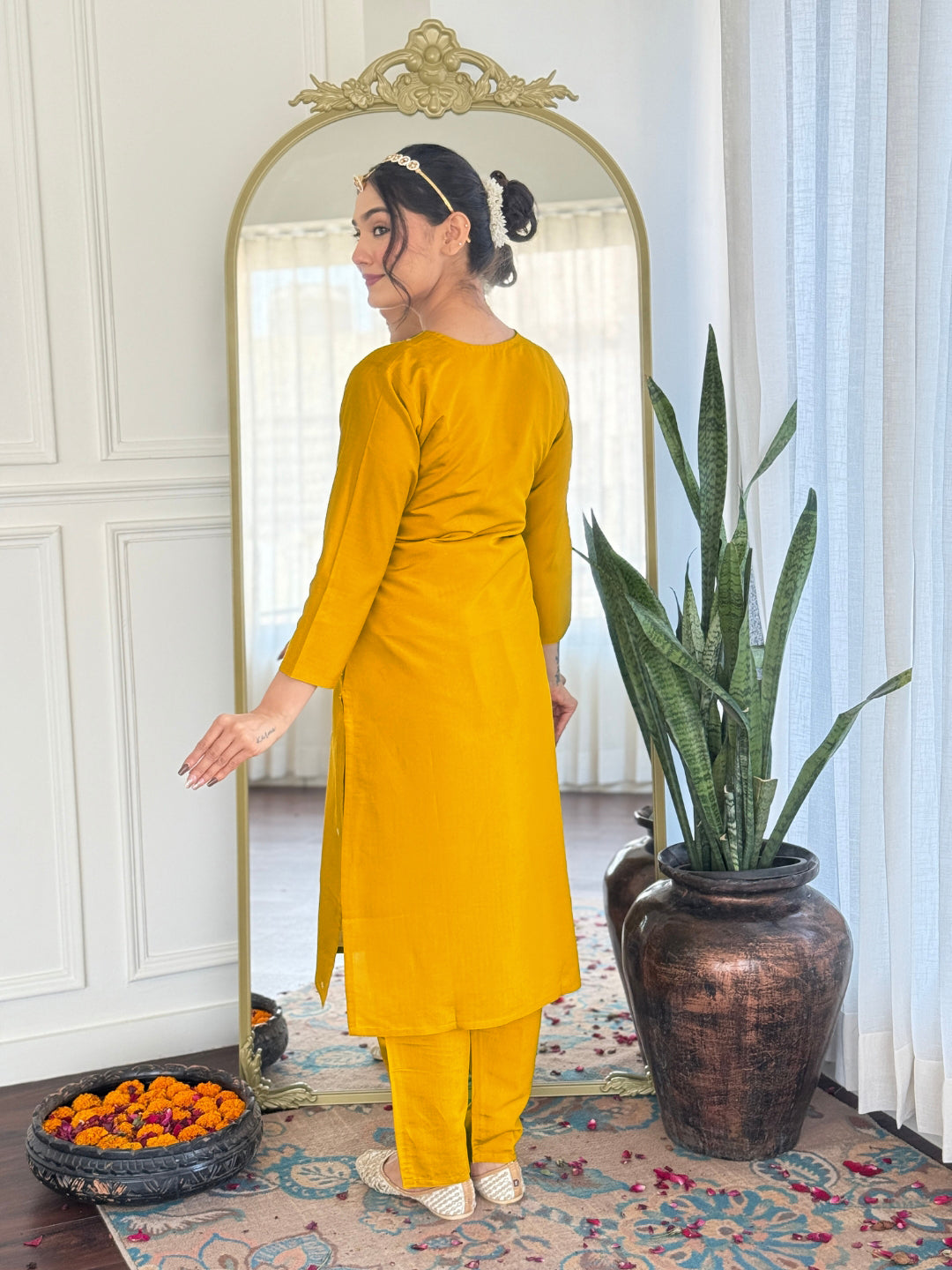 Beautiful Yellow Color Viscose Chanderi With Embroidery Work Designer Kurta Set