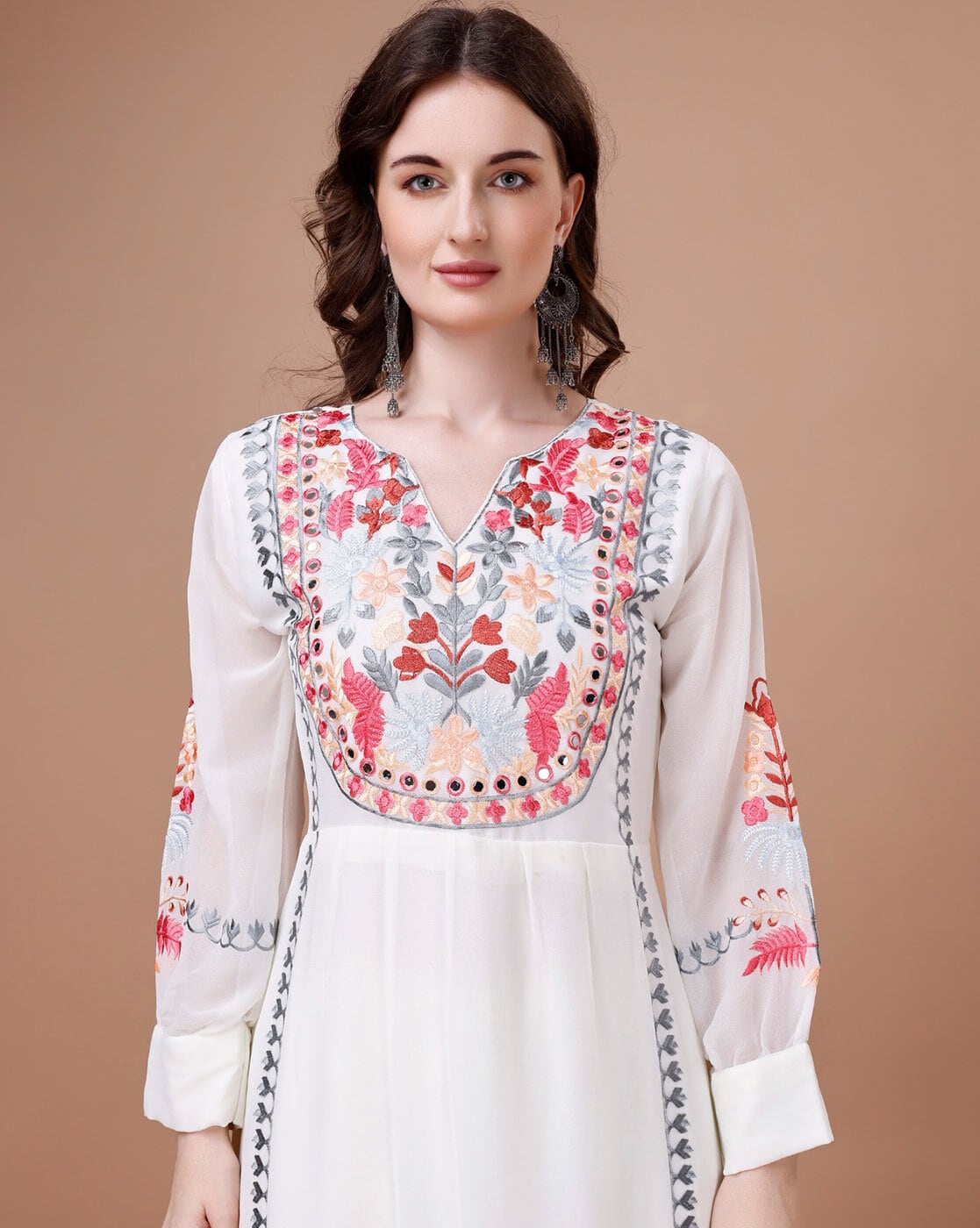 Wedding Wear White Color Georgette Embroidery Straight Kurta With Palazzo And Dupatta Set