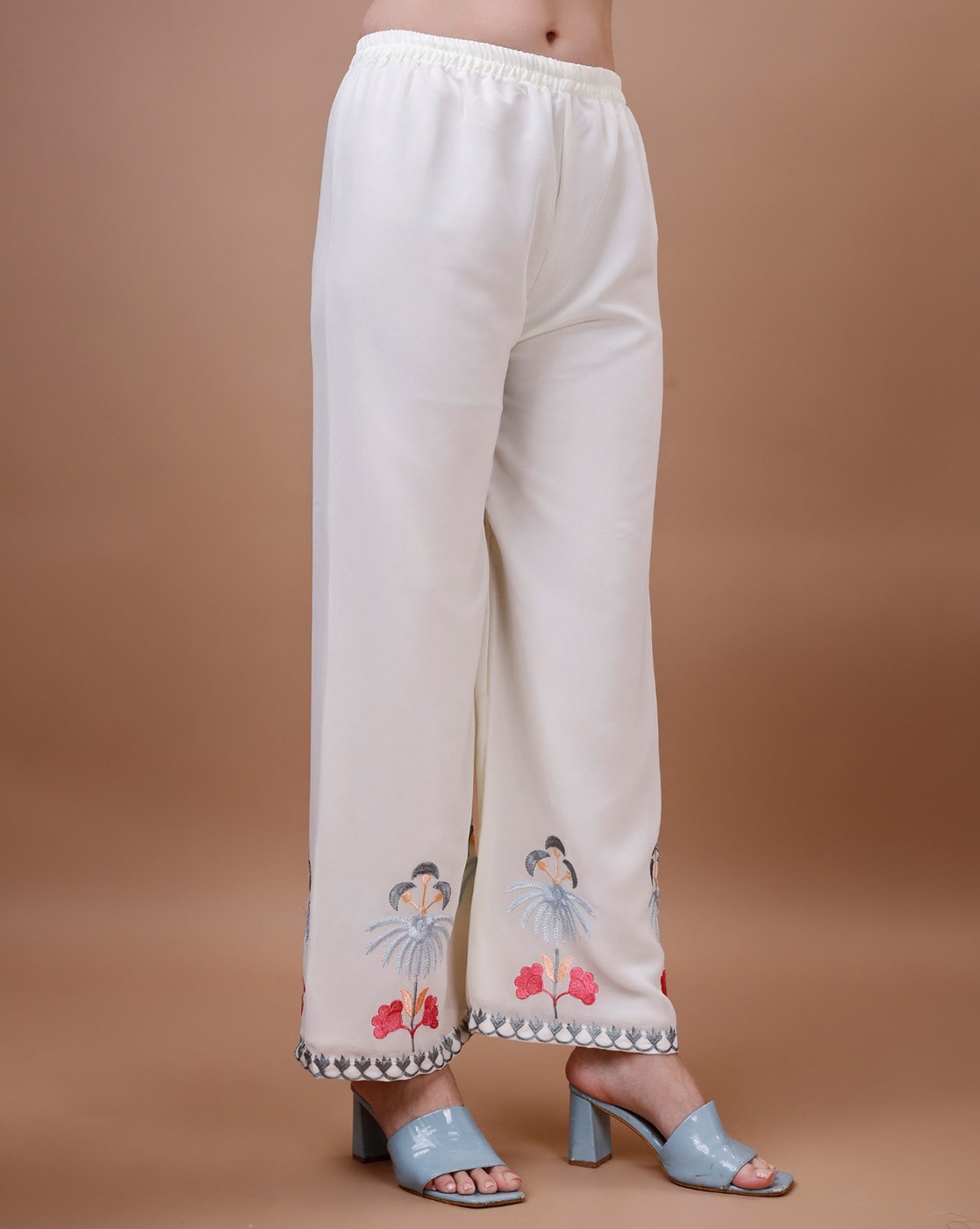 Wedding Wear White Color Georgette Embroidery Straight Kurta With Palazzo And Dupatta Set