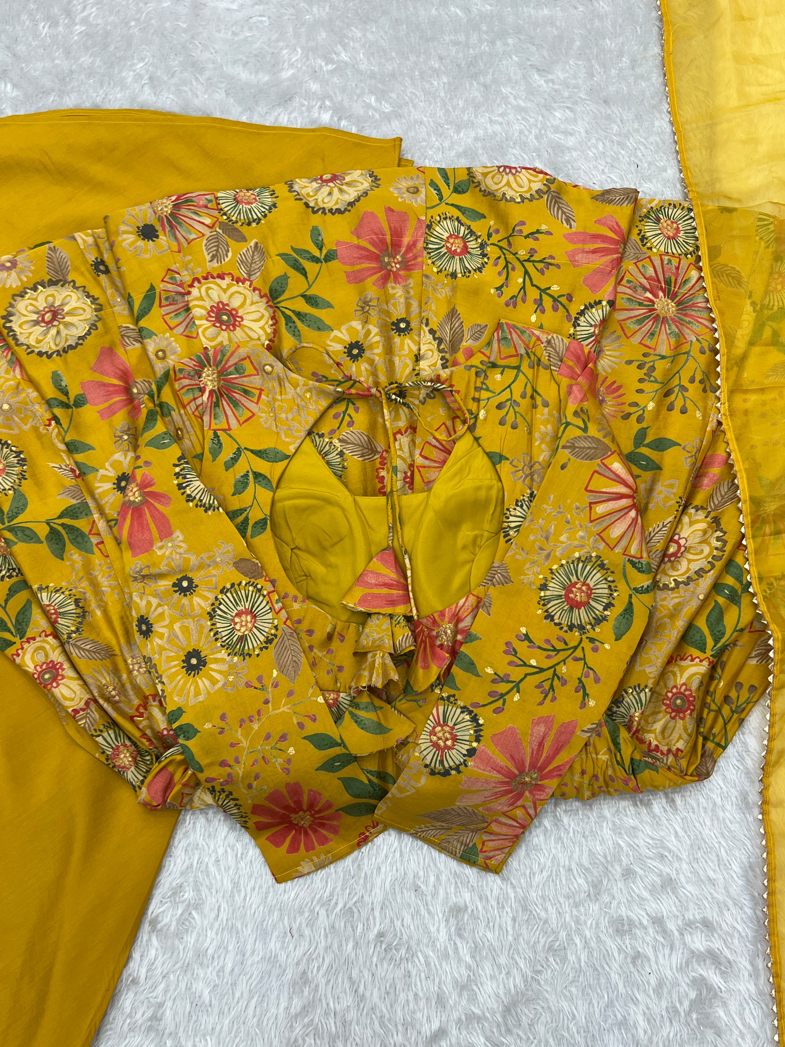 Haldi Wear Yellow Color Chanderi Designer Palazzo Suit