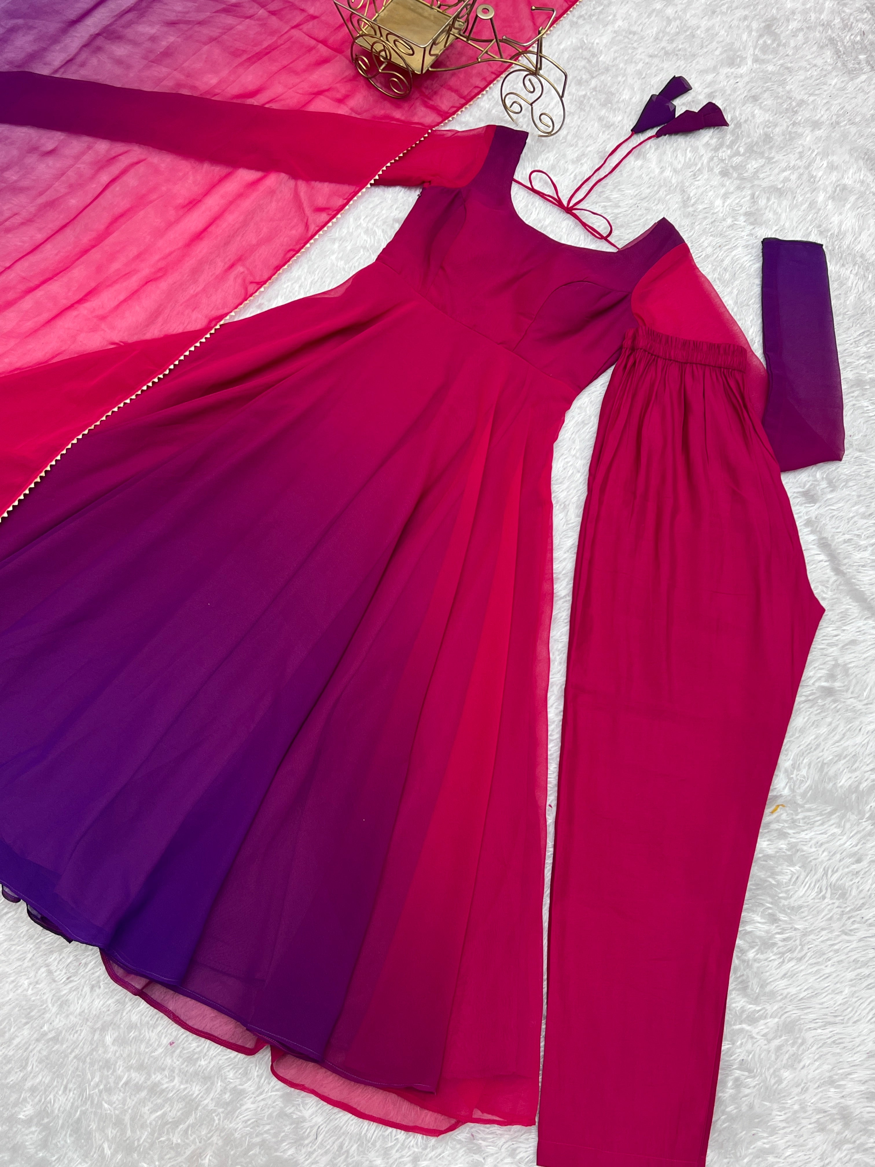 Party Wear Dark Pink Color Heavy Pure Soft Faux Georgette Designer Anarkali Gown