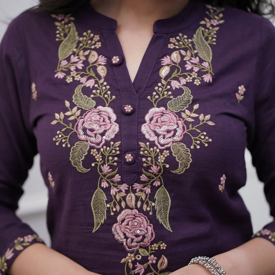 Fabulous Purple Color Rayon With Embroidery Work Beautiful Kurta Set
