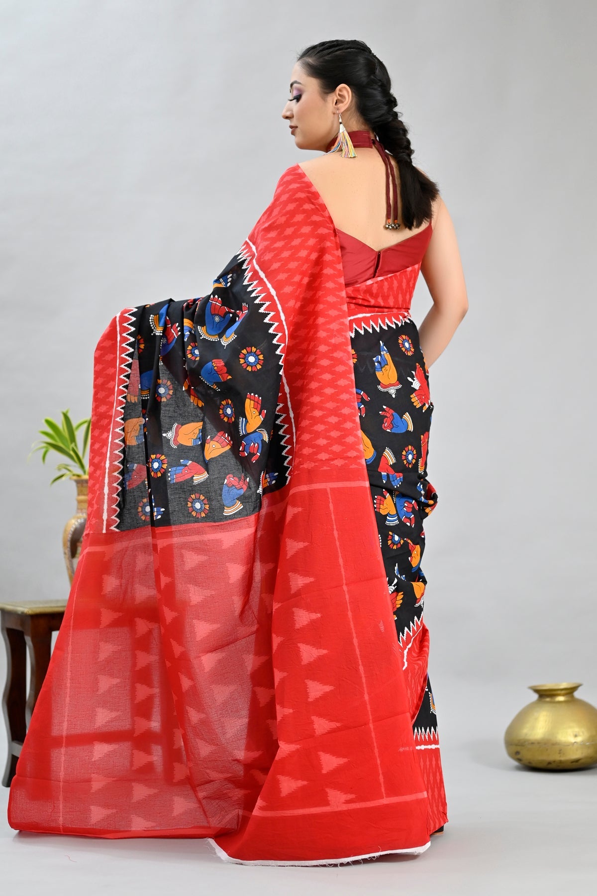 Party Wear Black Color Pure Cotton Lilen With Digital Printed Designer Saree