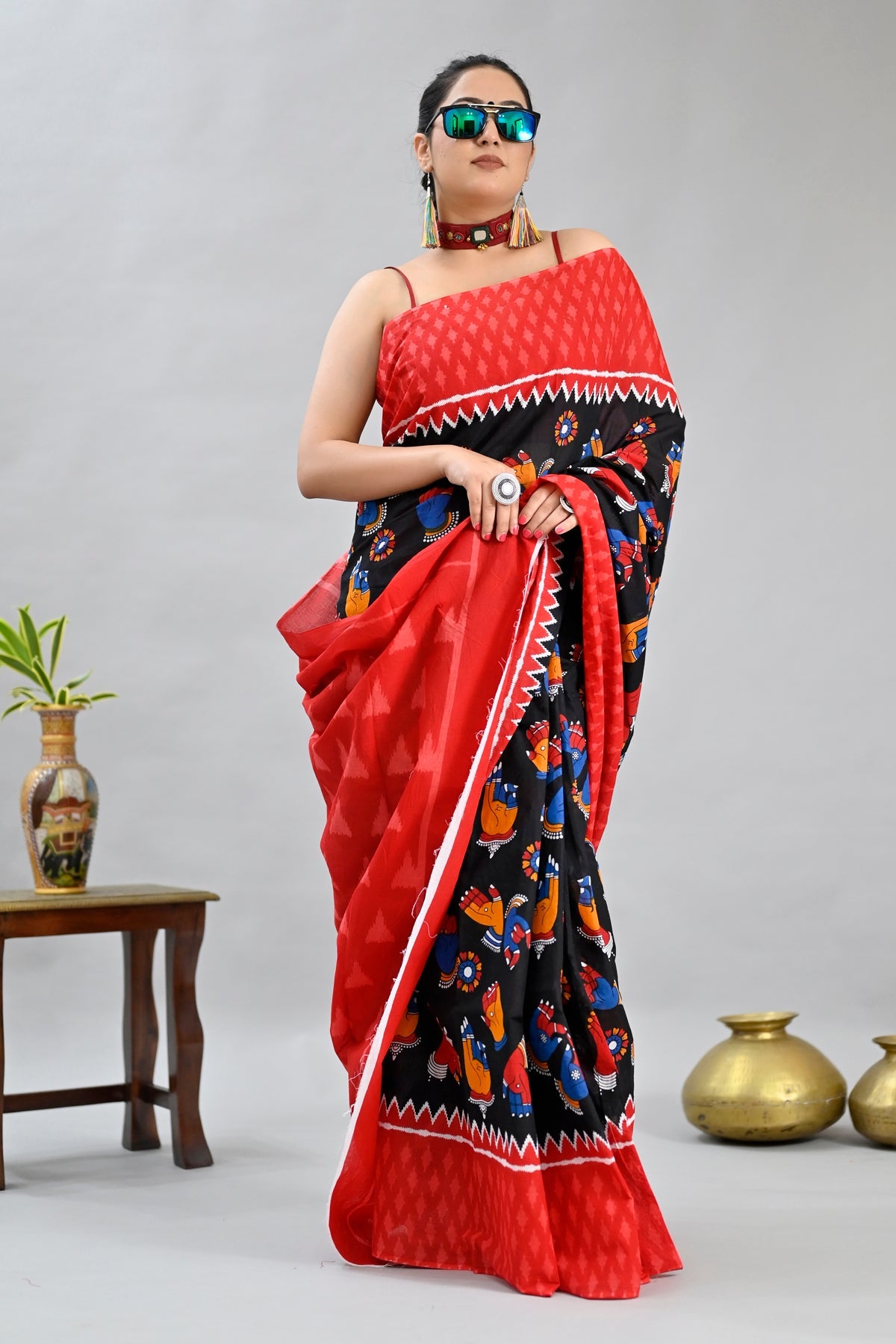 Party Wear Black Color Pure Cotton Lilen With Digital Printed Designer Saree