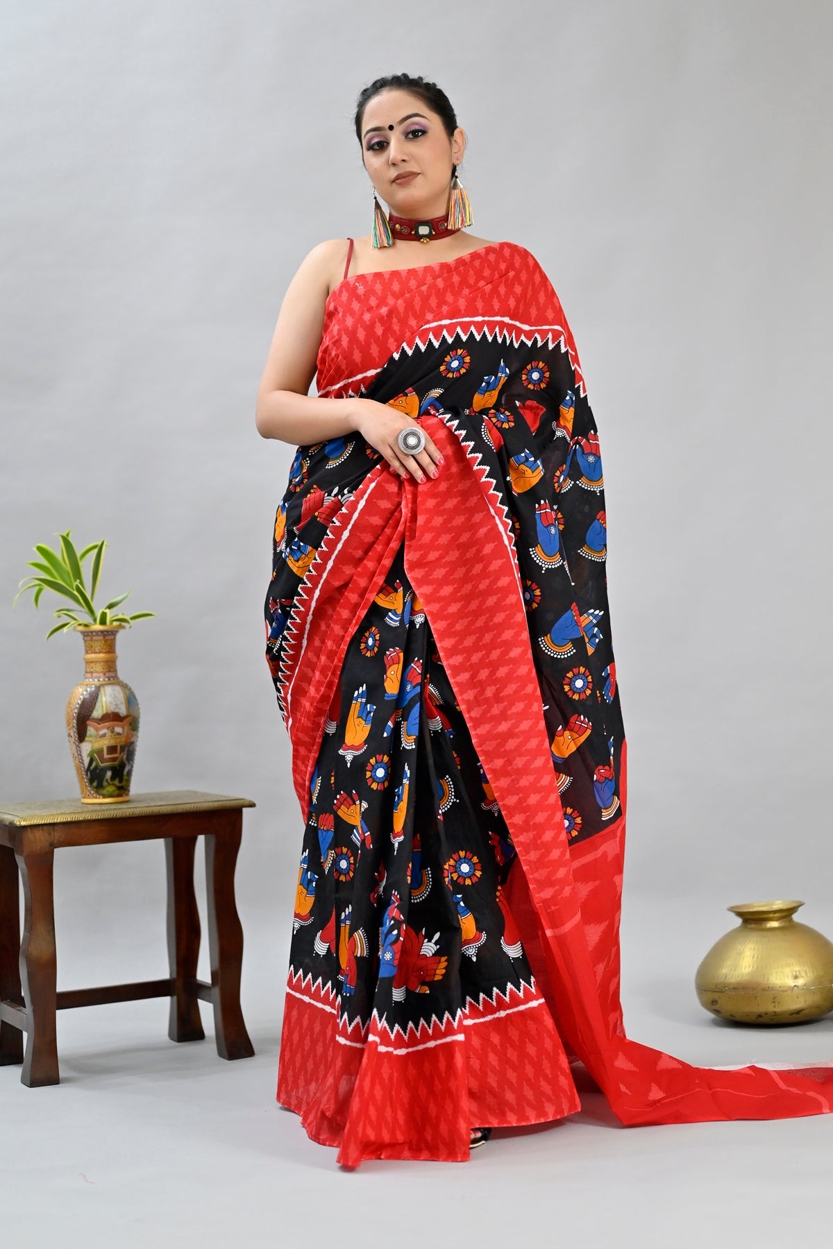 Party Wear Black Color Pure Cotton Lilen With Digital Printed Designer Saree