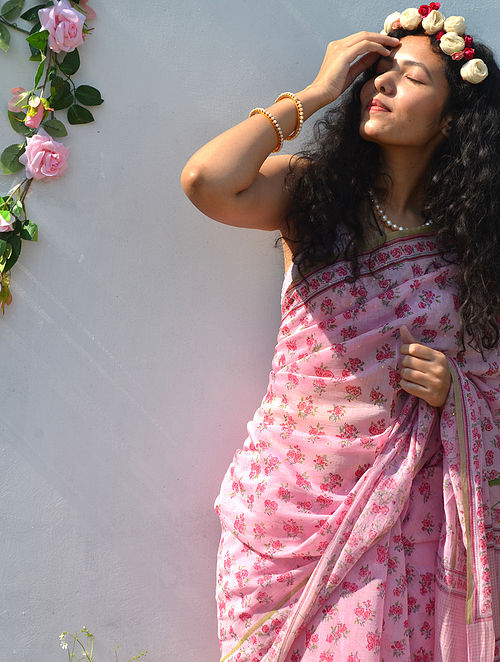 Alluring Baby Pink Color Pure Cotton Lilen With Digital Printed Designer Saree