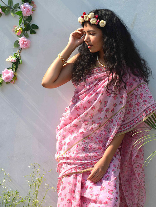 Alluring Baby Pink Color Pure Cotton Lilen With Digital Printed Designer Saree