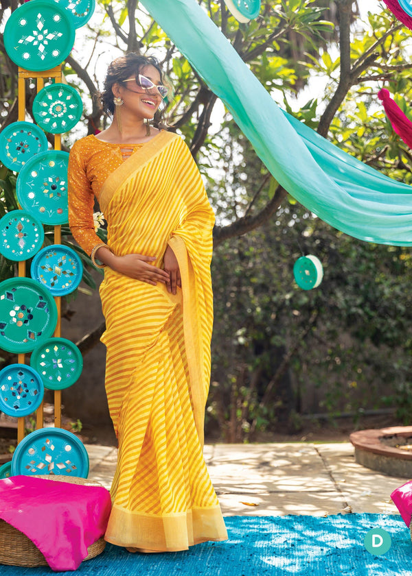 Haldi Wear Yellow Color Pure Cotton Lilen With Digital Printed Designer Saree