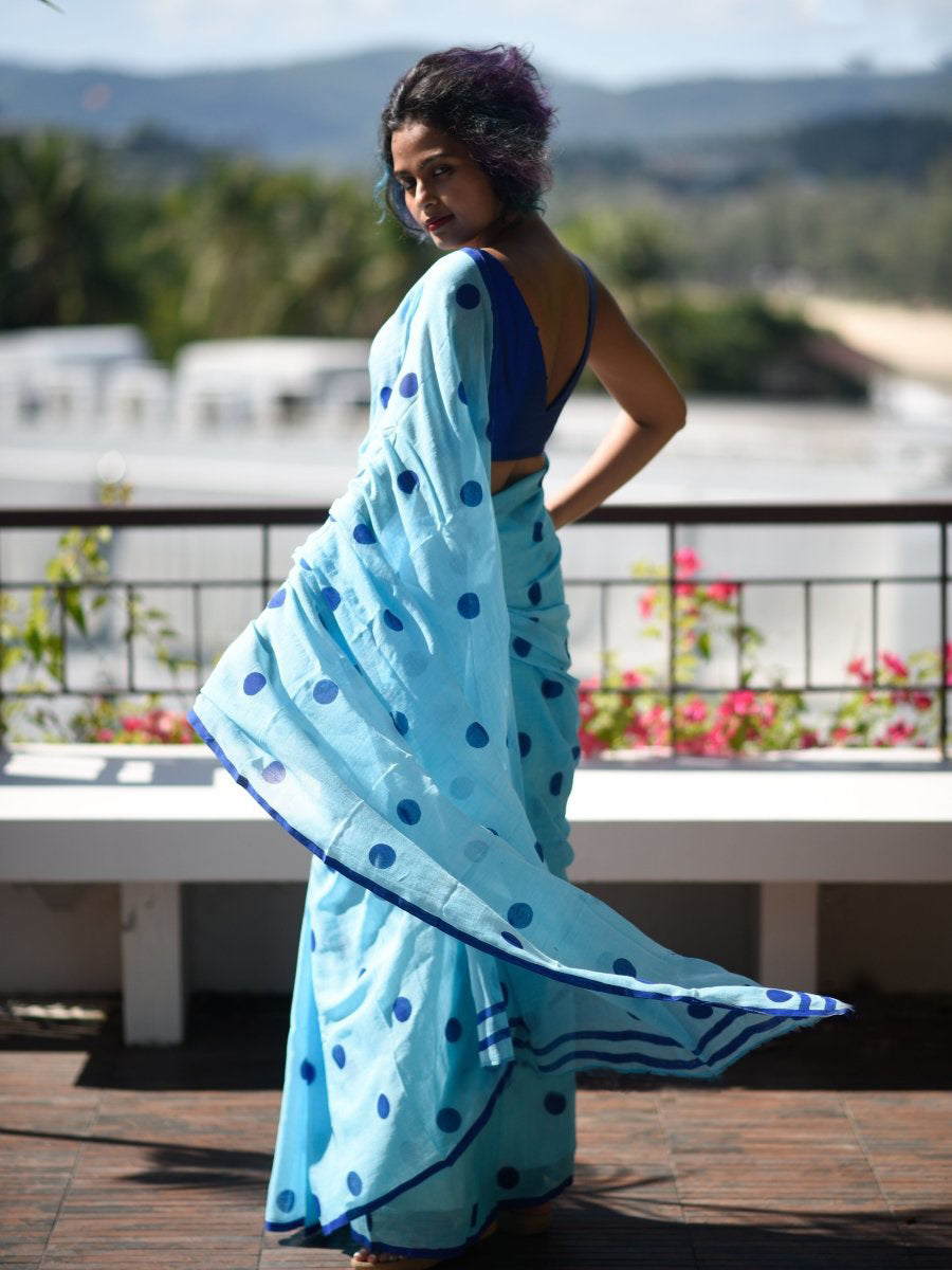 Glorious Sky Blue Color Pure Cotton Lilen With Digital Printed Designer Saree