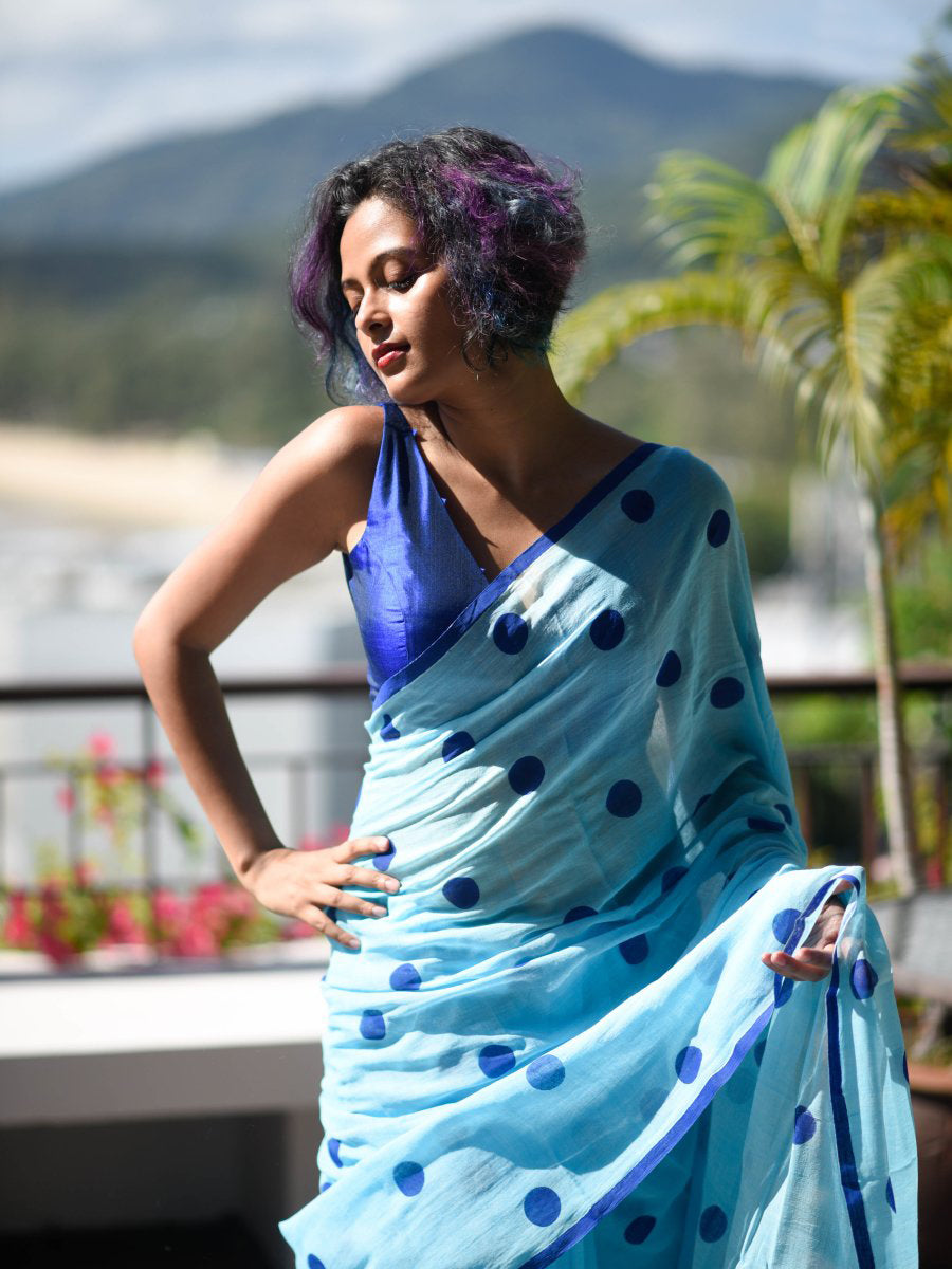 Glorious Sky Blue Color Pure Cotton Lilen With Digital Printed Designer Saree