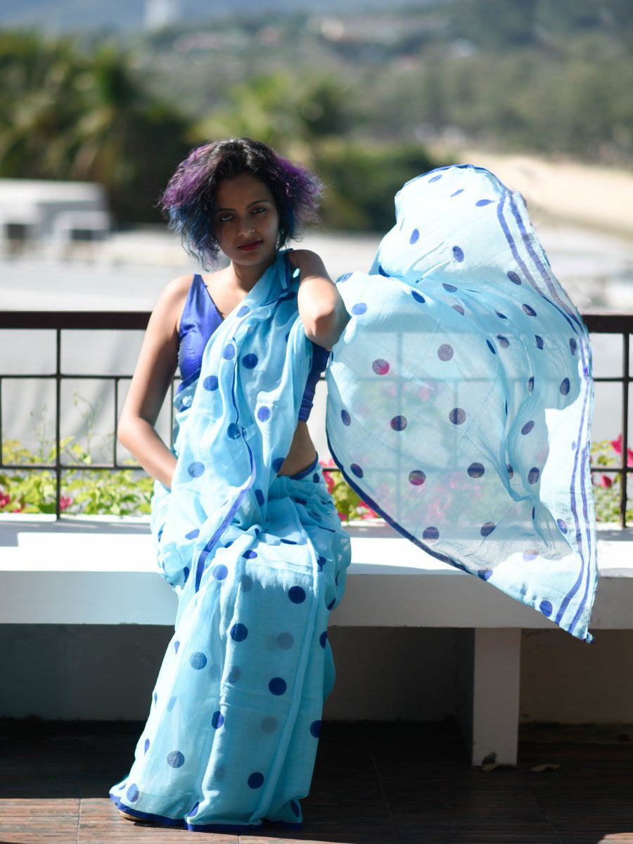 Glorious Sky Blue Color Pure Cotton Lilen With Digital Printed Designer Saree