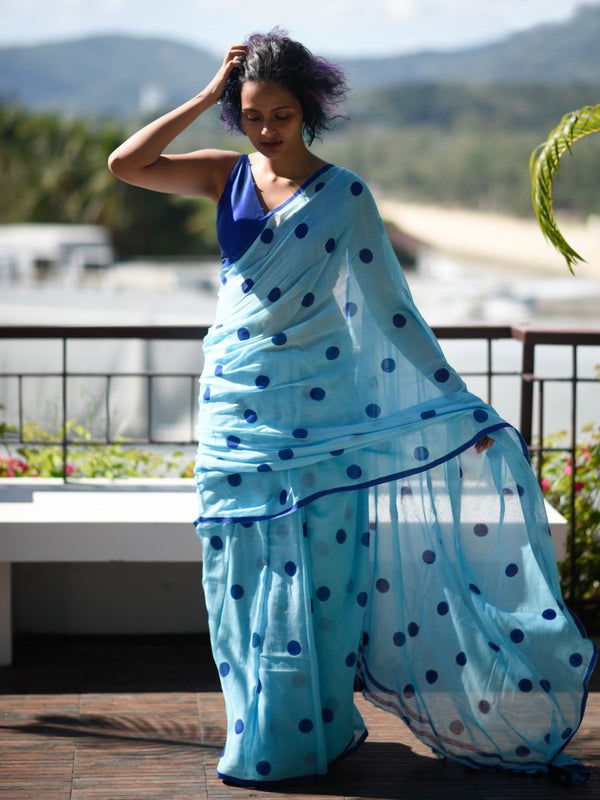 Glorious Sky Blue Color Pure Cotton Lilen With Digital Printed Designer Saree