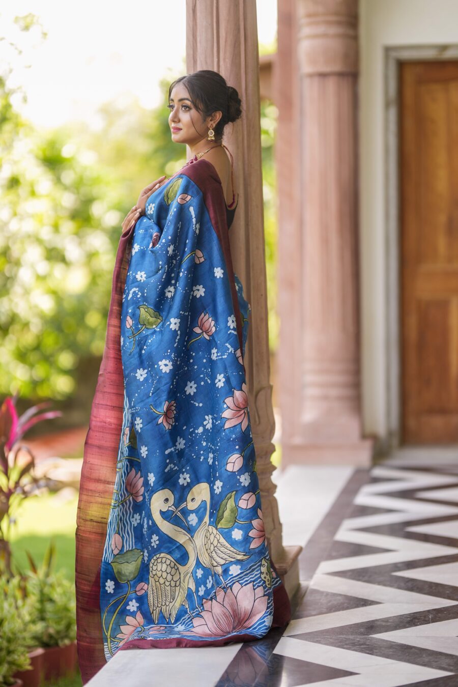 Peaceful Blue Color Color Pure Cotton Lilen With Digital Printed Designer Saree