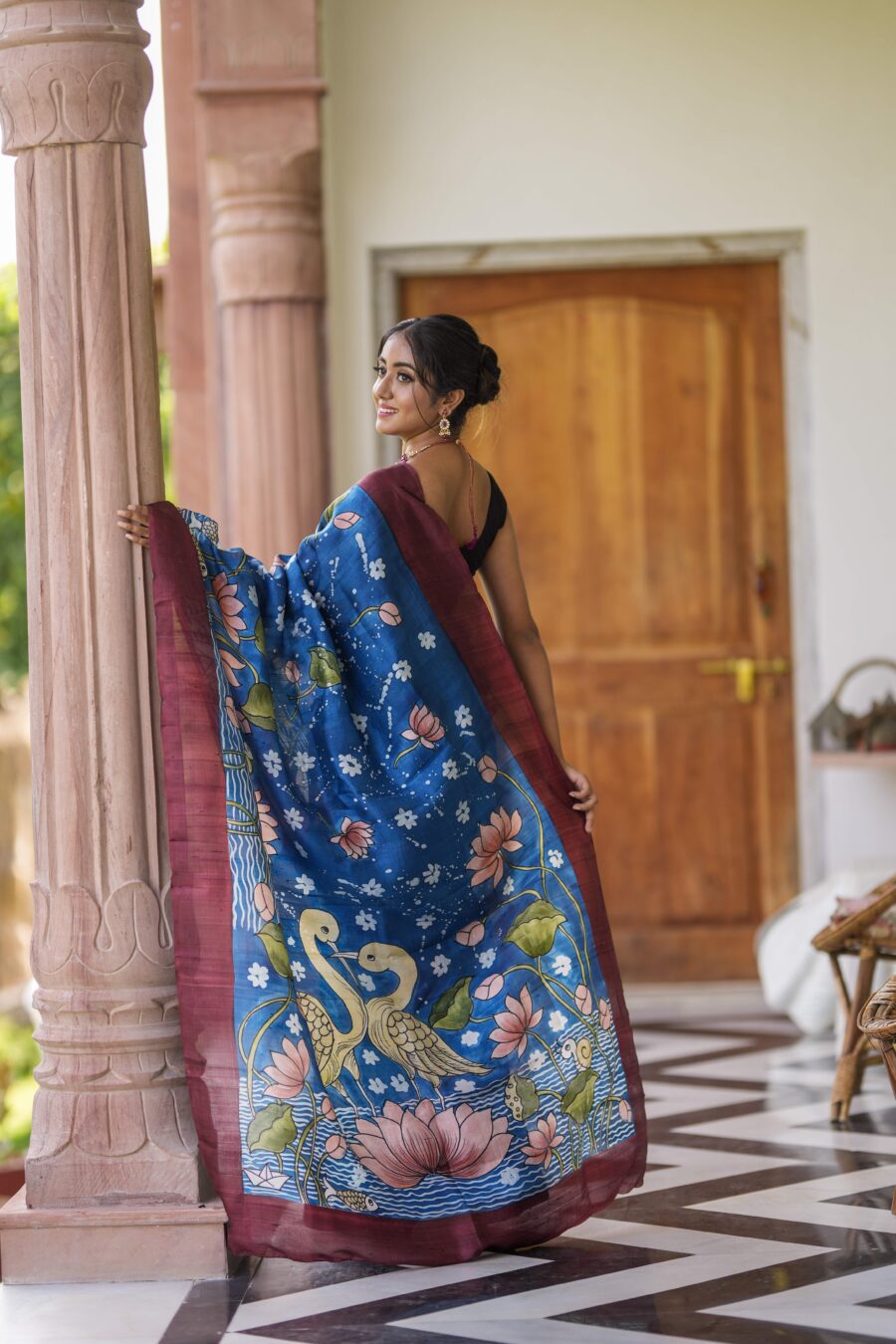 Peaceful Blue Color Color Pure Cotton Lilen With Digital Printed Designer Saree