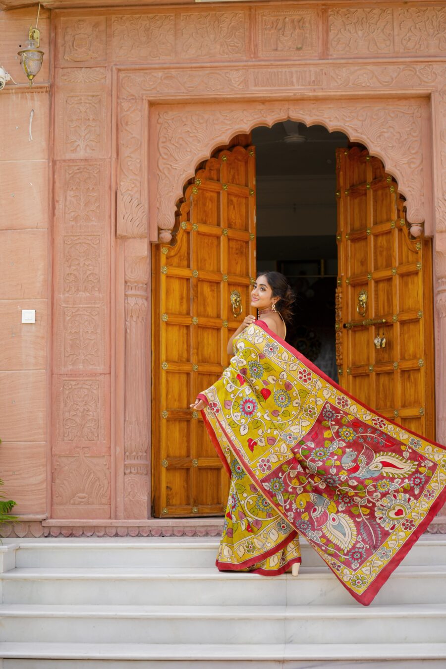 Terrific Mustard Color Color Pure Cotton Lilen With Digital Printed Designer Saree