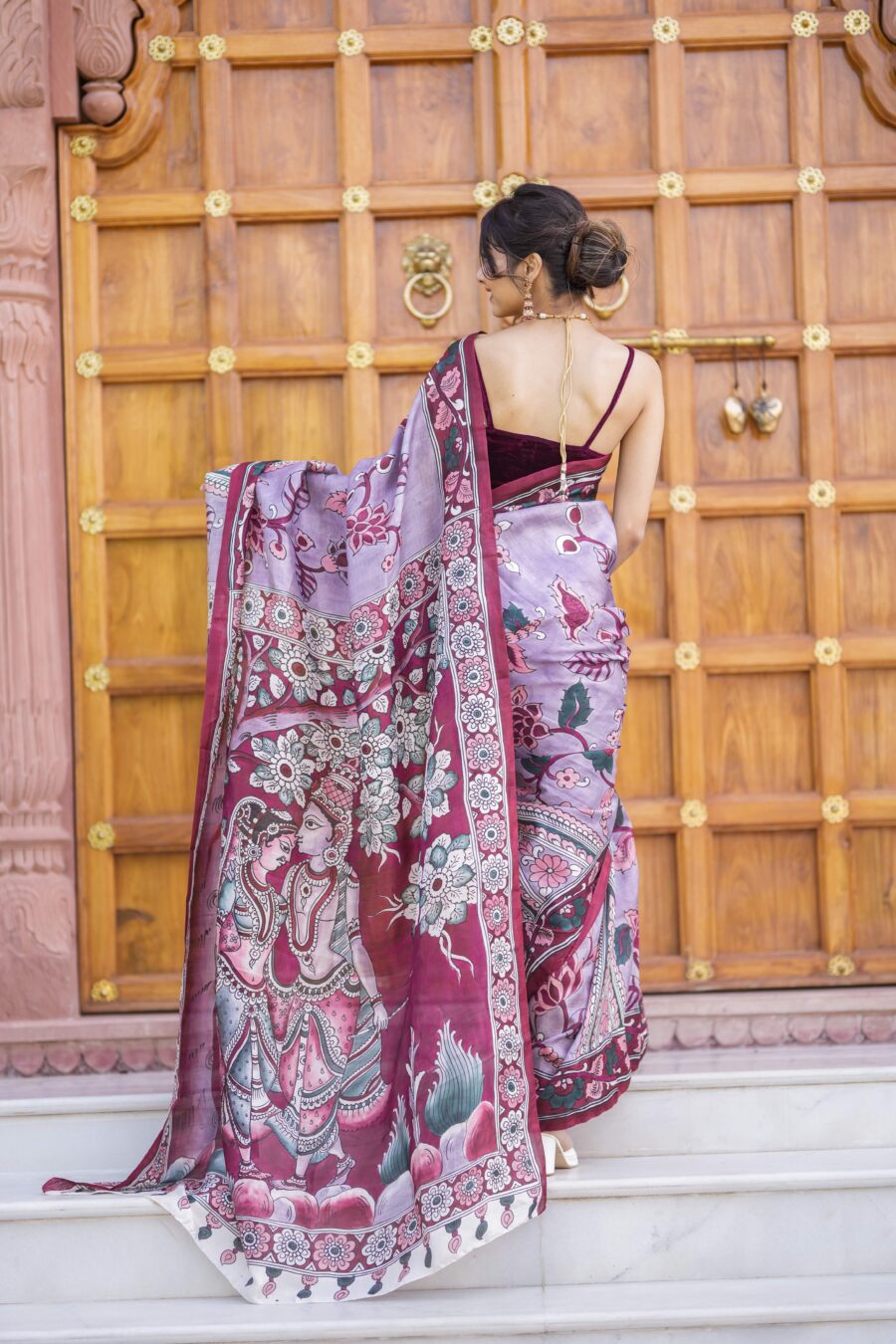 Blissful Lavender Color Color Pure Cotton Lilen With Digital Printed Designer Saree