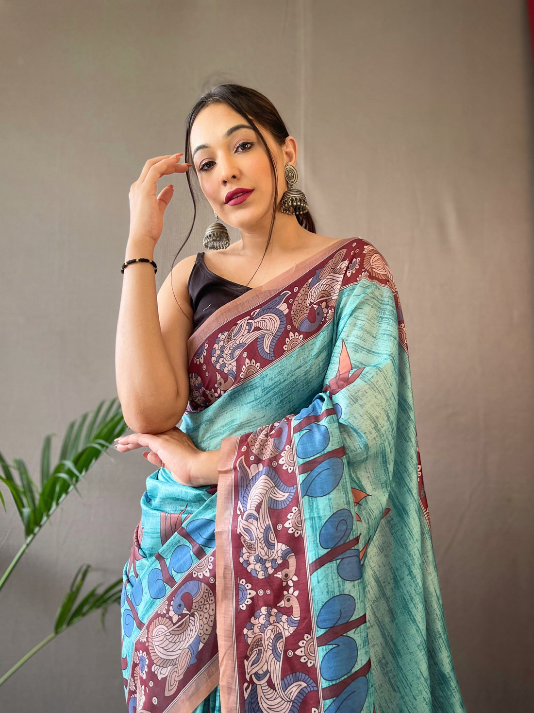 Wonderful Sky Blue Color Color Pure Cotton Lilen With Digital Printed Designer Saree