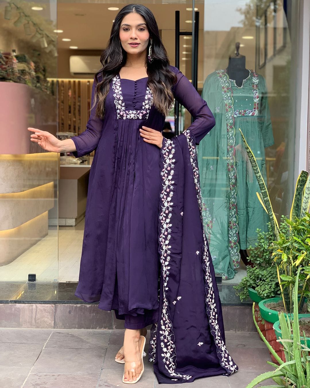 Elegant Purple Color Viscose Rayon With Embroidery Work Beautiful Kurta Set