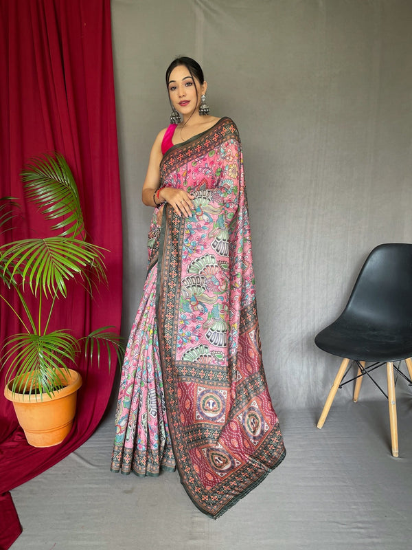 Fashionable Multi Color Color Pure Cotton Lilen With Digital Printed Designer Saree