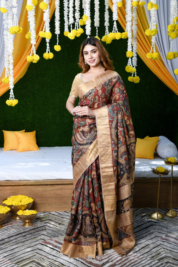 Exclusive Maroon Color Color Pure Cotton Lilen With Digital Printed Designer Saree