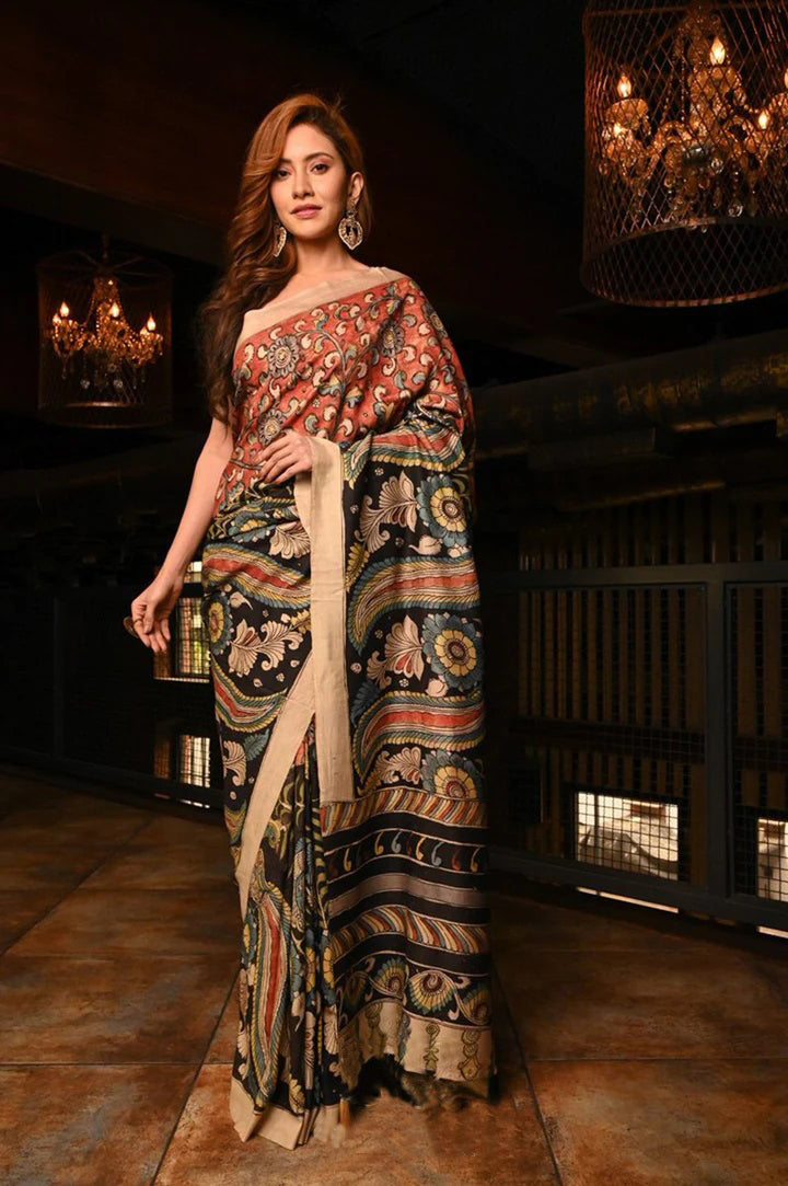 Lovely Maroon And Black Color Color Pure Cotton Lilen With Digital Printed Designer Saree