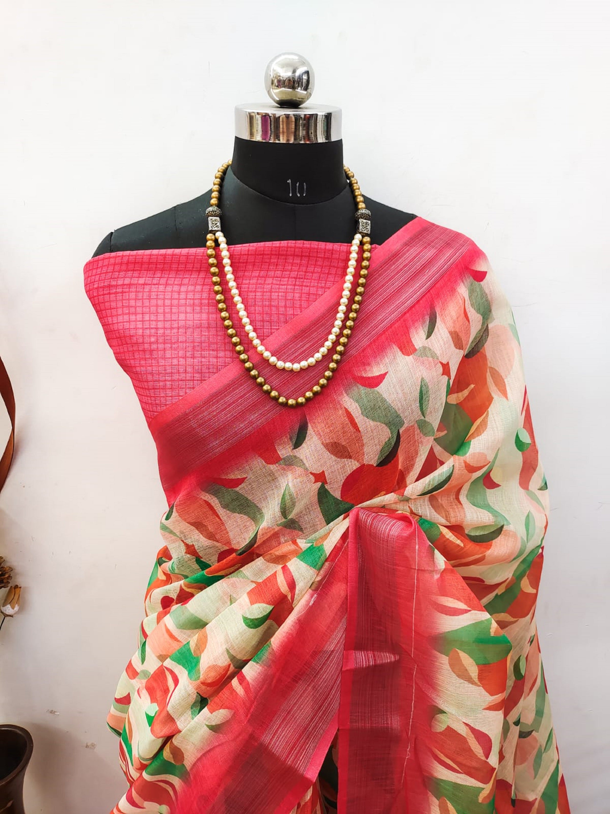 Mesmerizing Pink Color Color Pure Cotton Lilen With Digital Printed Designer Saree