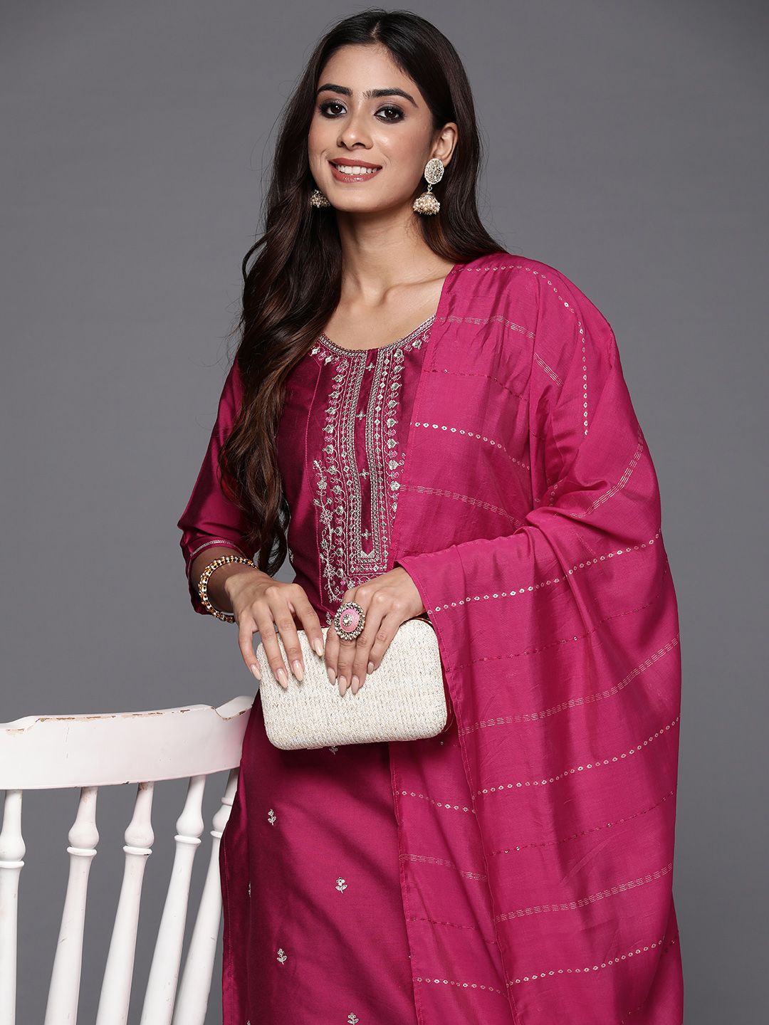 Marvelous Pink Color Viscose Bland With Embroidery Work Beautiful Kurta Set