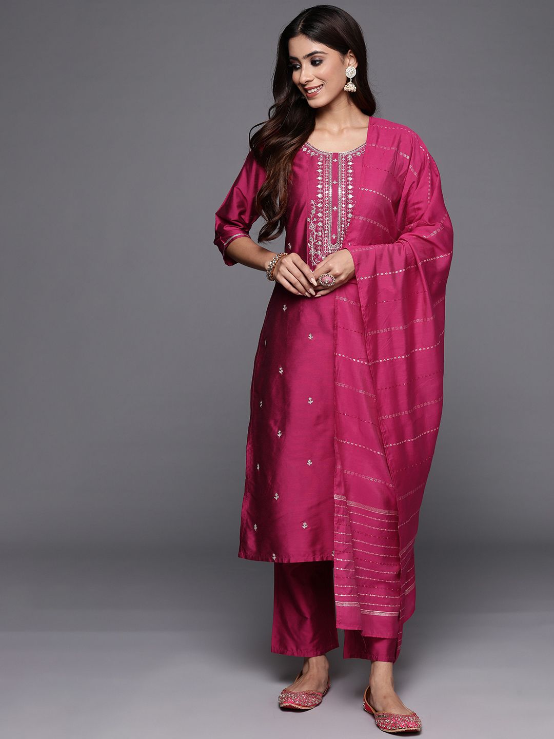 Marvelous Pink Color Viscose Bland With Embroidery Work Beautiful Kurta Set