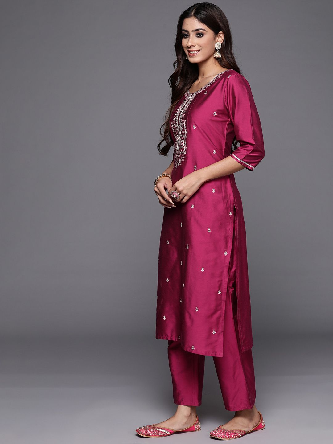Marvelous Pink Color Viscose Bland With Embroidery Work Beautiful Kurta Set