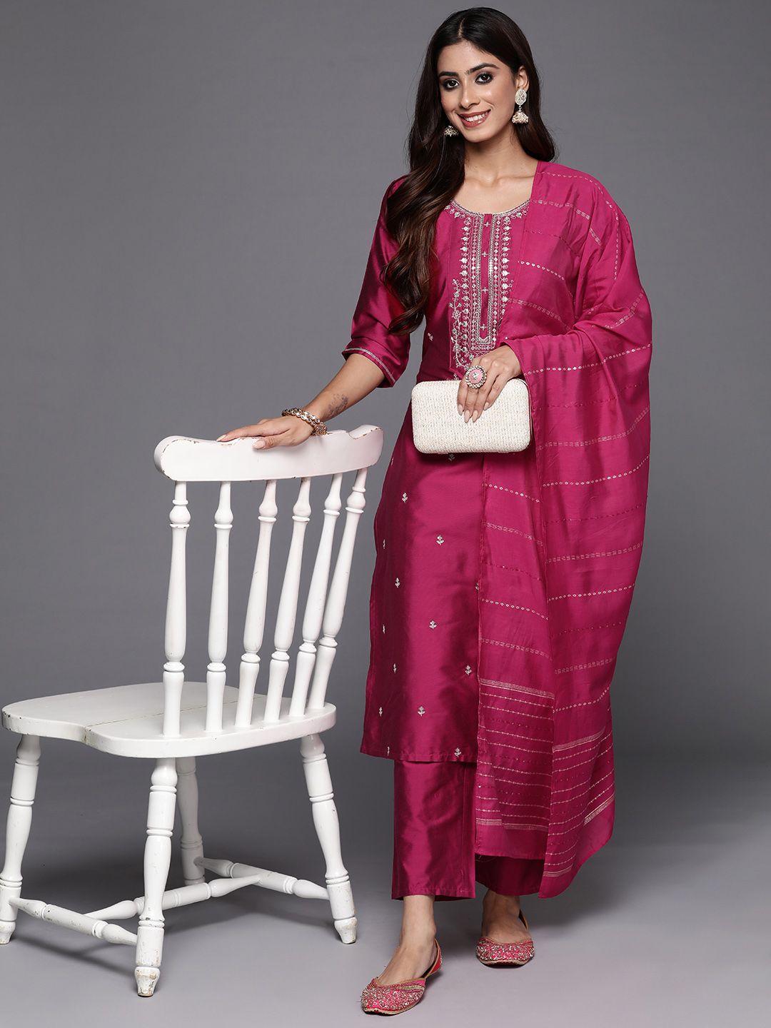 Marvelous Pink Color Viscose Bland With Embroidery Work Beautiful Kurta Set