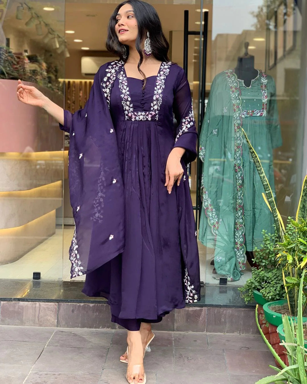 Elegant Purple Color Viscose Rayon With Embroidery Work Beautiful Kurta Set