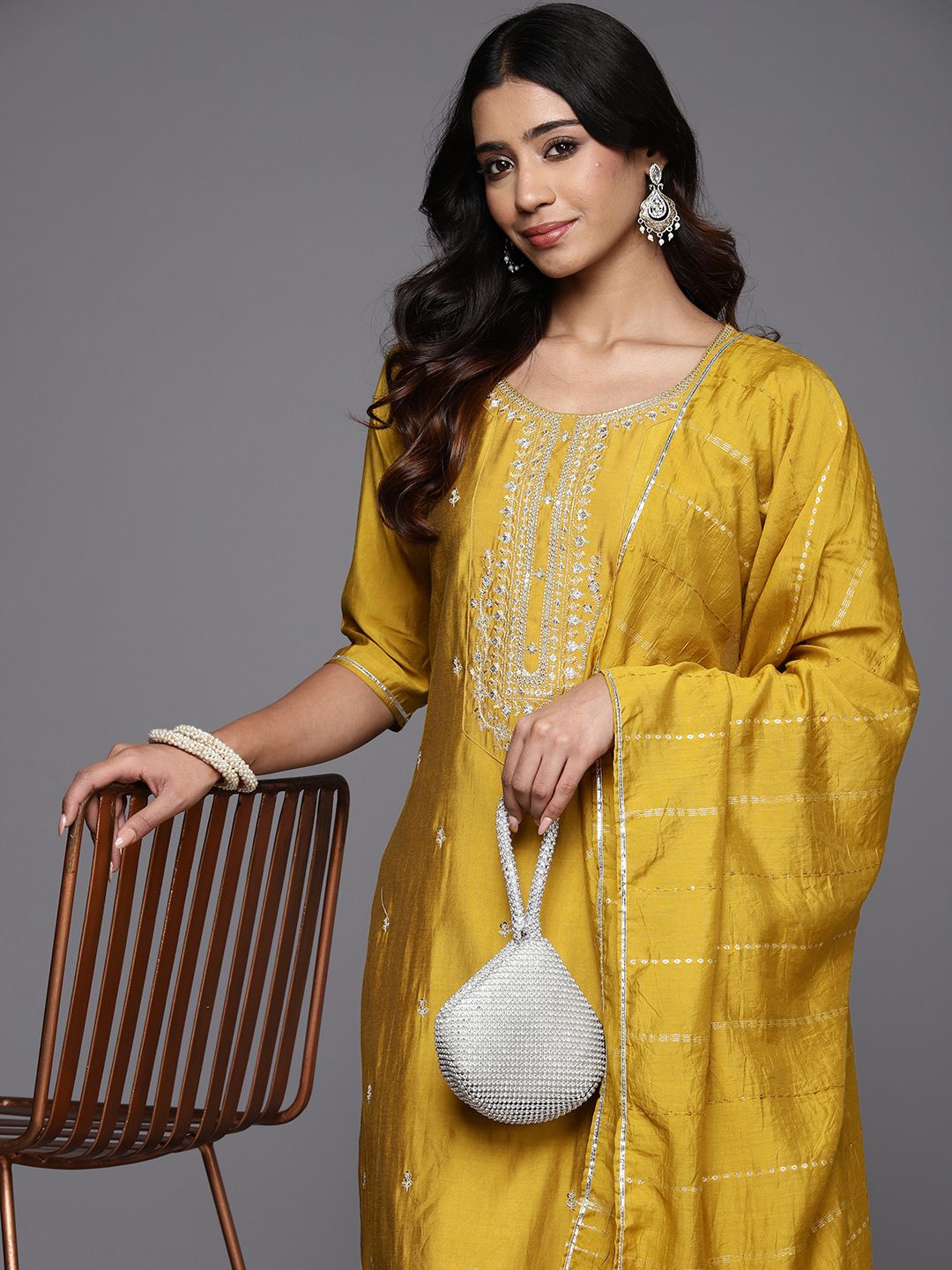 Marvelous Yellow Color Viscose Bland With Embroidery Work Beautiful Kurta Set