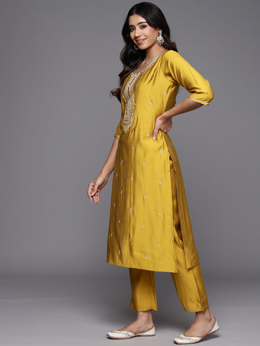 Marvelous Yellow Color Viscose Bland With Embroidery Work Beautiful Kurta Set