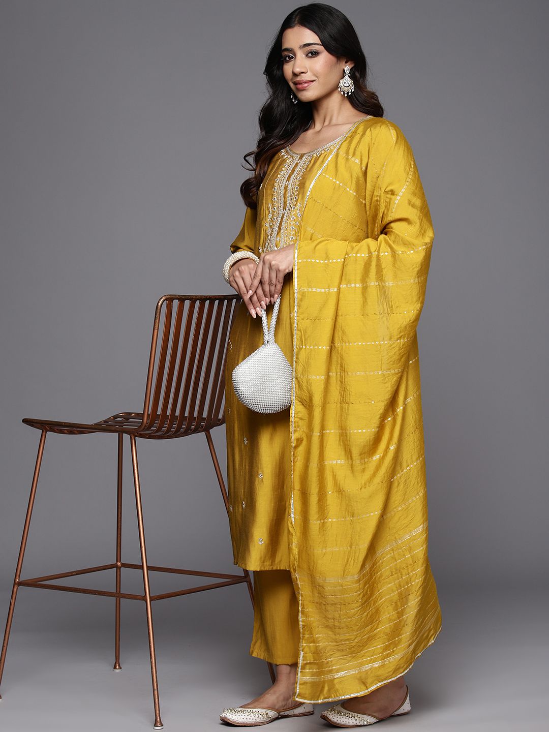 Marvelous Yellow Color Viscose Bland With Embroidery Work Beautiful Kurta Set