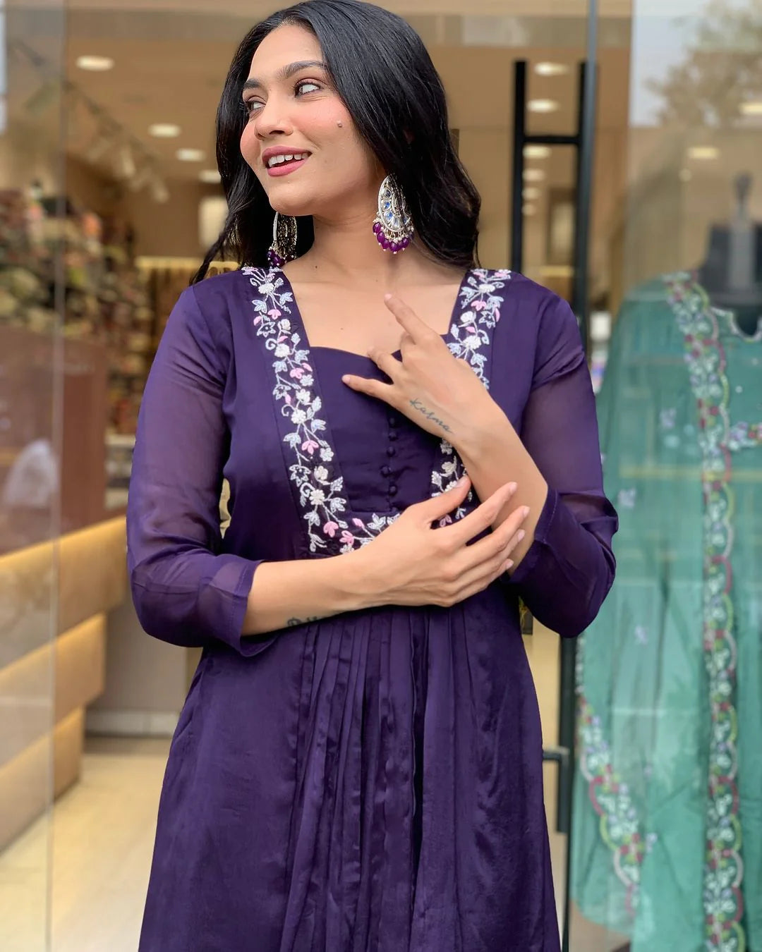 Elegant Purple Color Viscose Rayon With Embroidery Work Beautiful Kurta Set