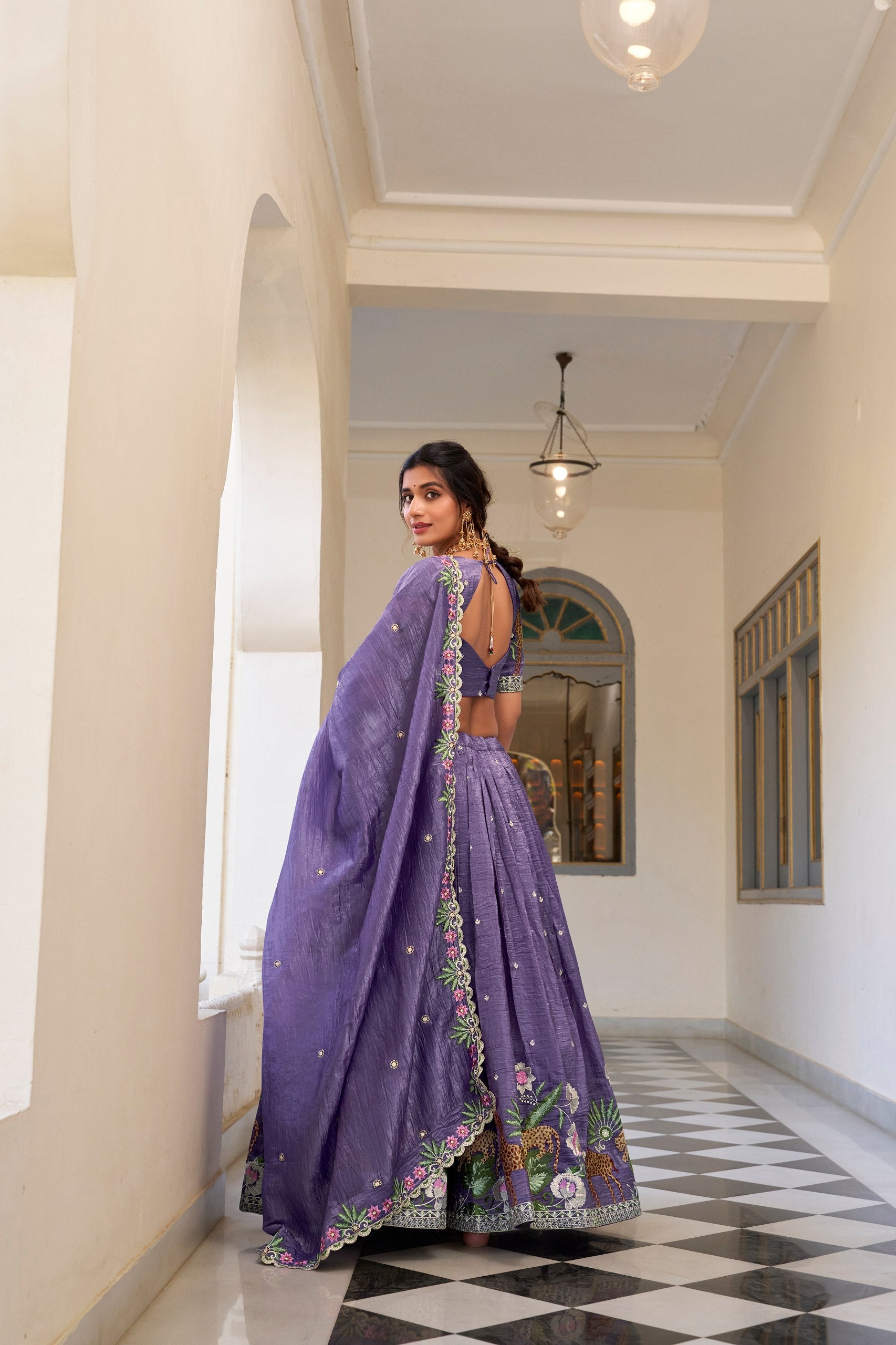 Classic Lavender Color Gold Crush With Sequins And Thread Embroidery Work Lehenga Choli