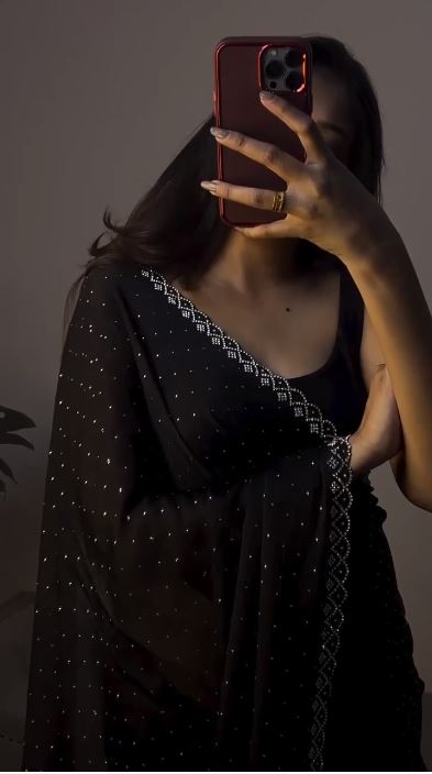 Swarovski Diamond Work Black Color Delightful Saree